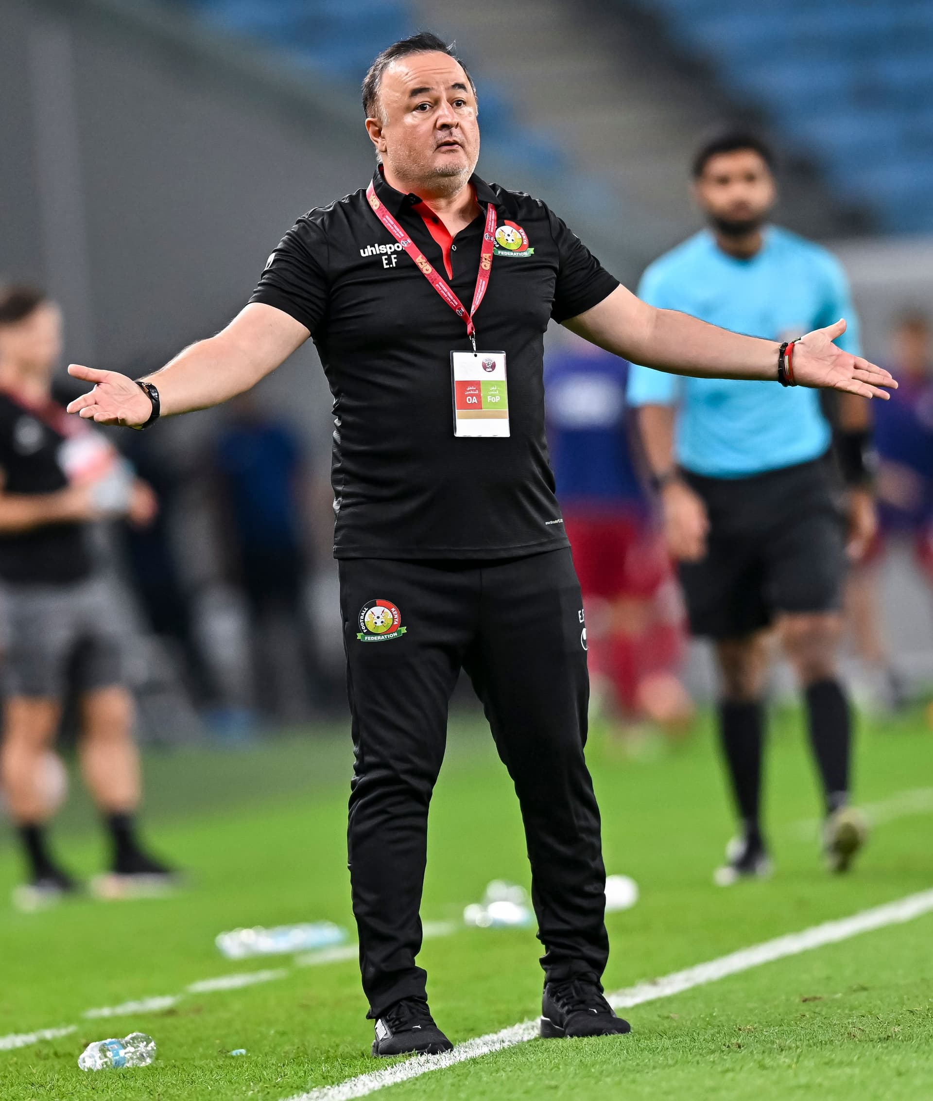 Kenya's Turkish head coach Engin Firat react during the International Friendly match between Qatar and Kenya