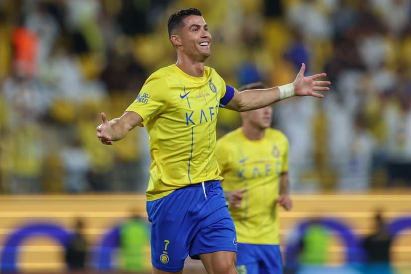 Cristiano Ronaldo of Al Nassr celebrates after scoring the 2nd goal during the Saudi Pro League match between Al-Nassr and Al Wehda