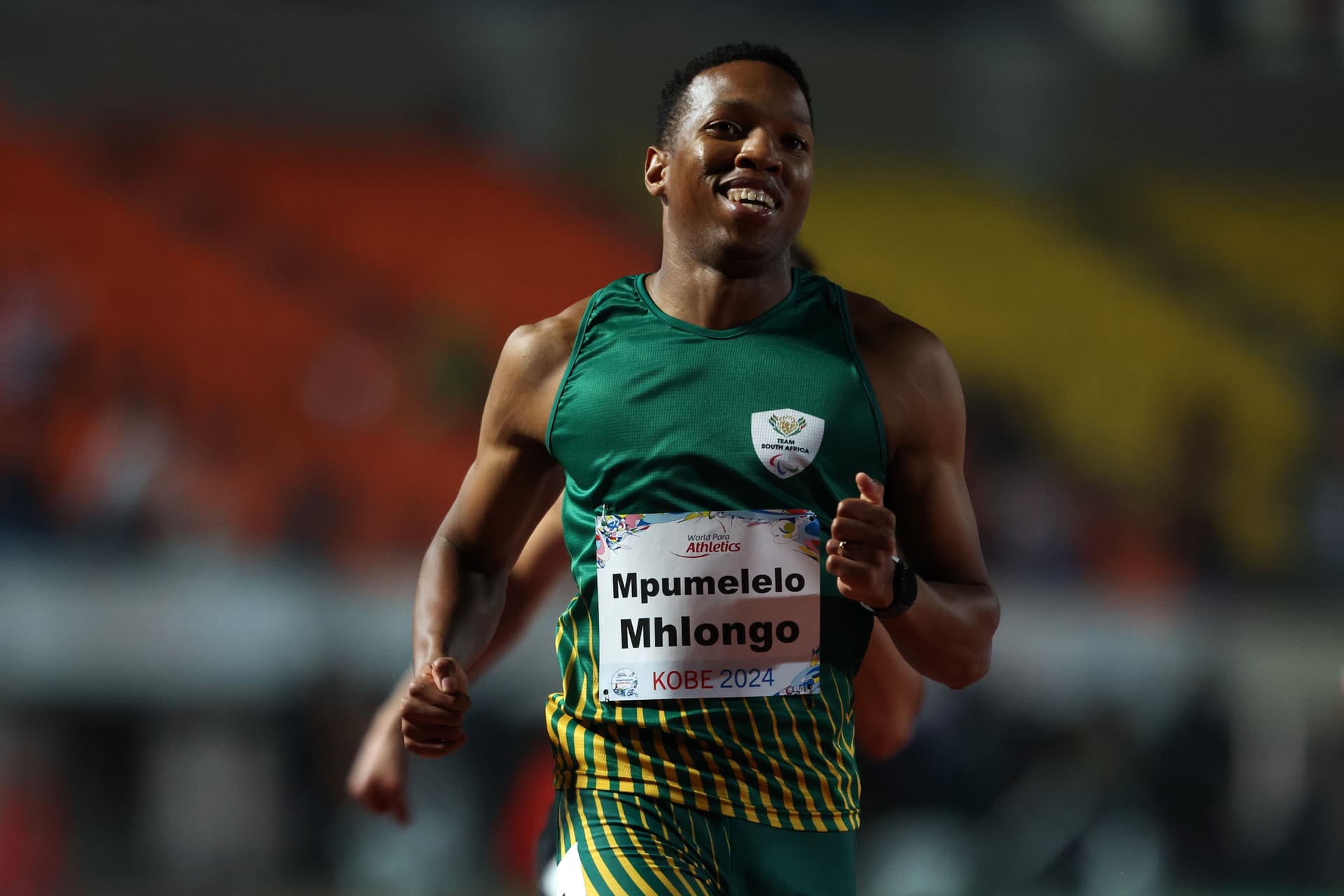 Mpumelelo Mhlongo of South Africa celebrates winning the gold medal