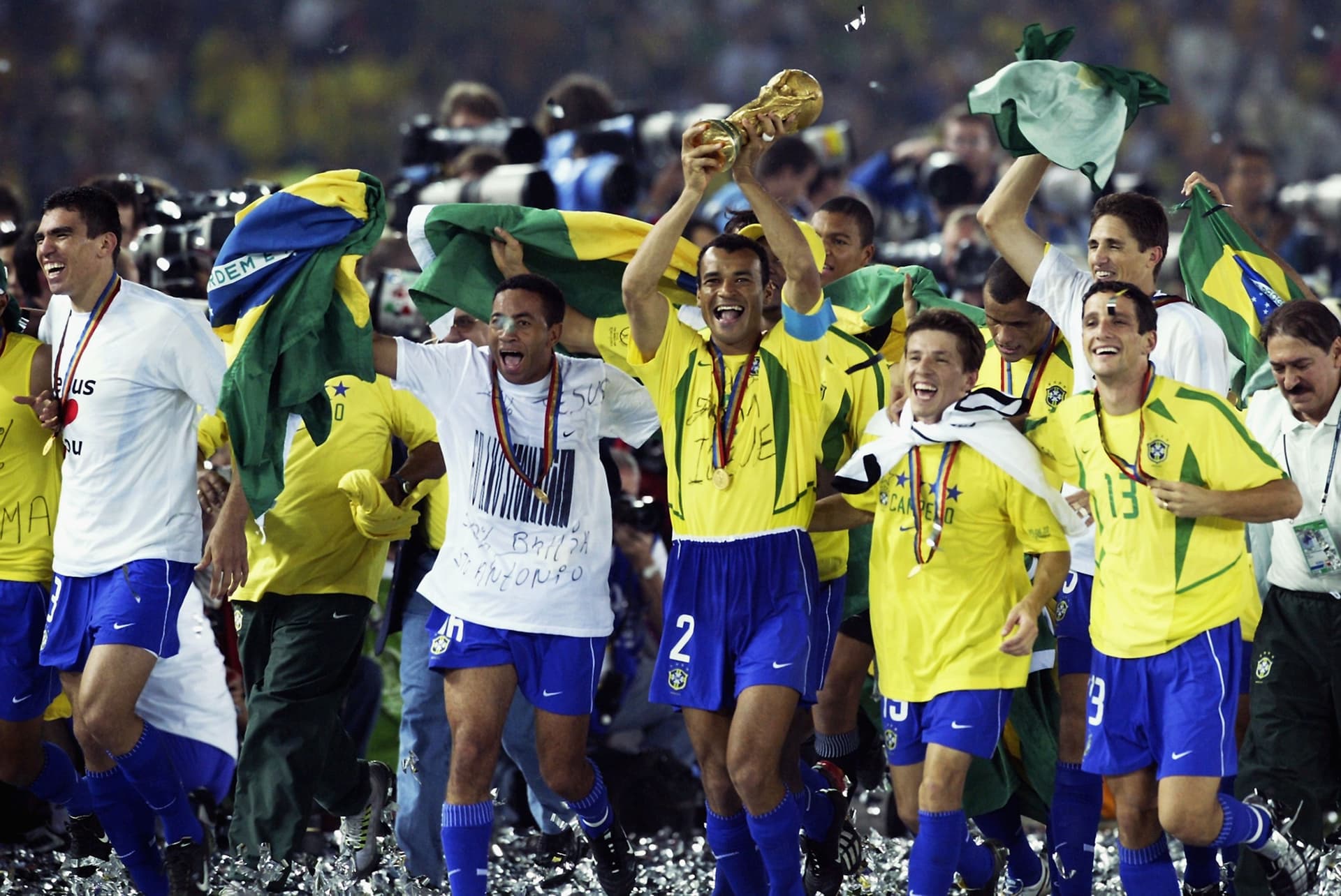 Brazil celebrate as Cafu lfts the trophy