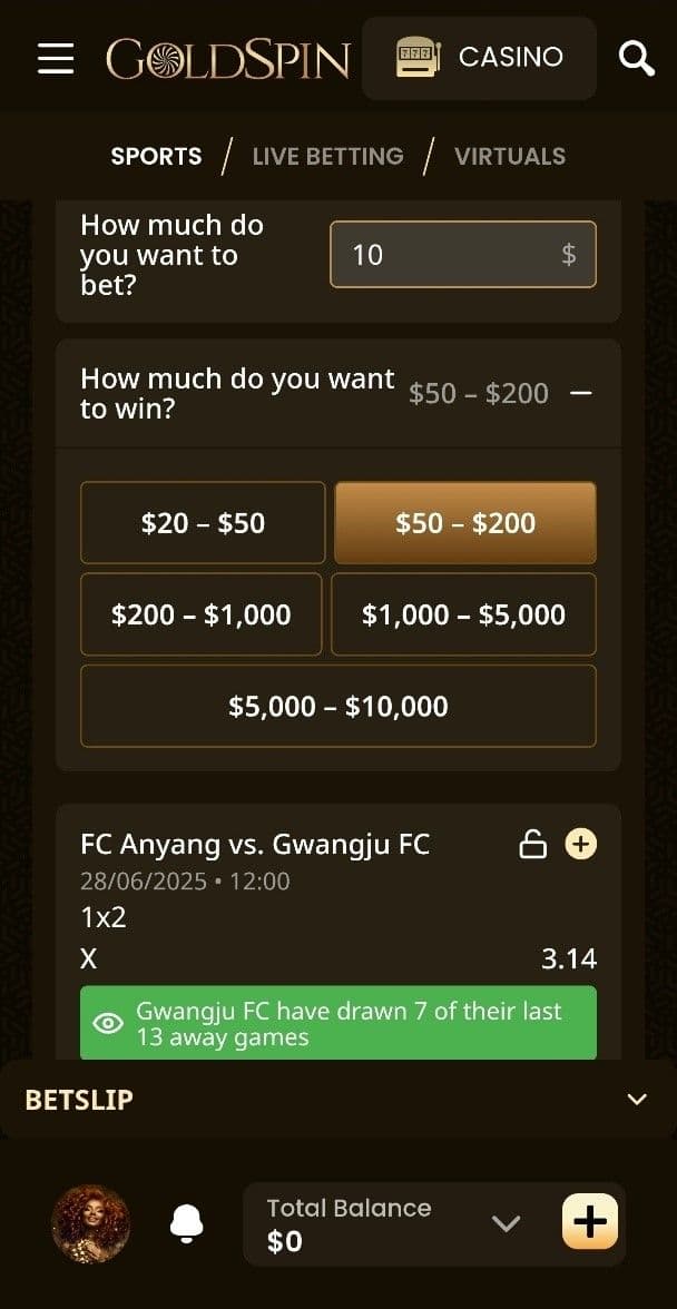 Goldspin Casino Sports Betting Odds