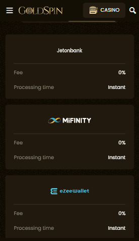 Goldspin Casino Withdrawal Methods