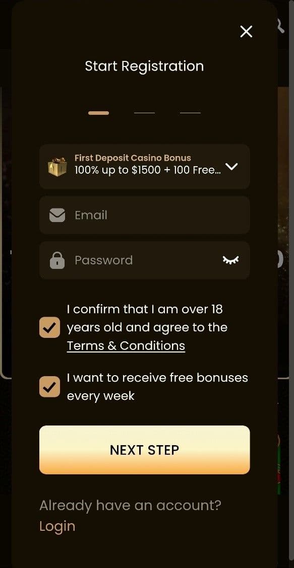 Goldspin Casino and click on register