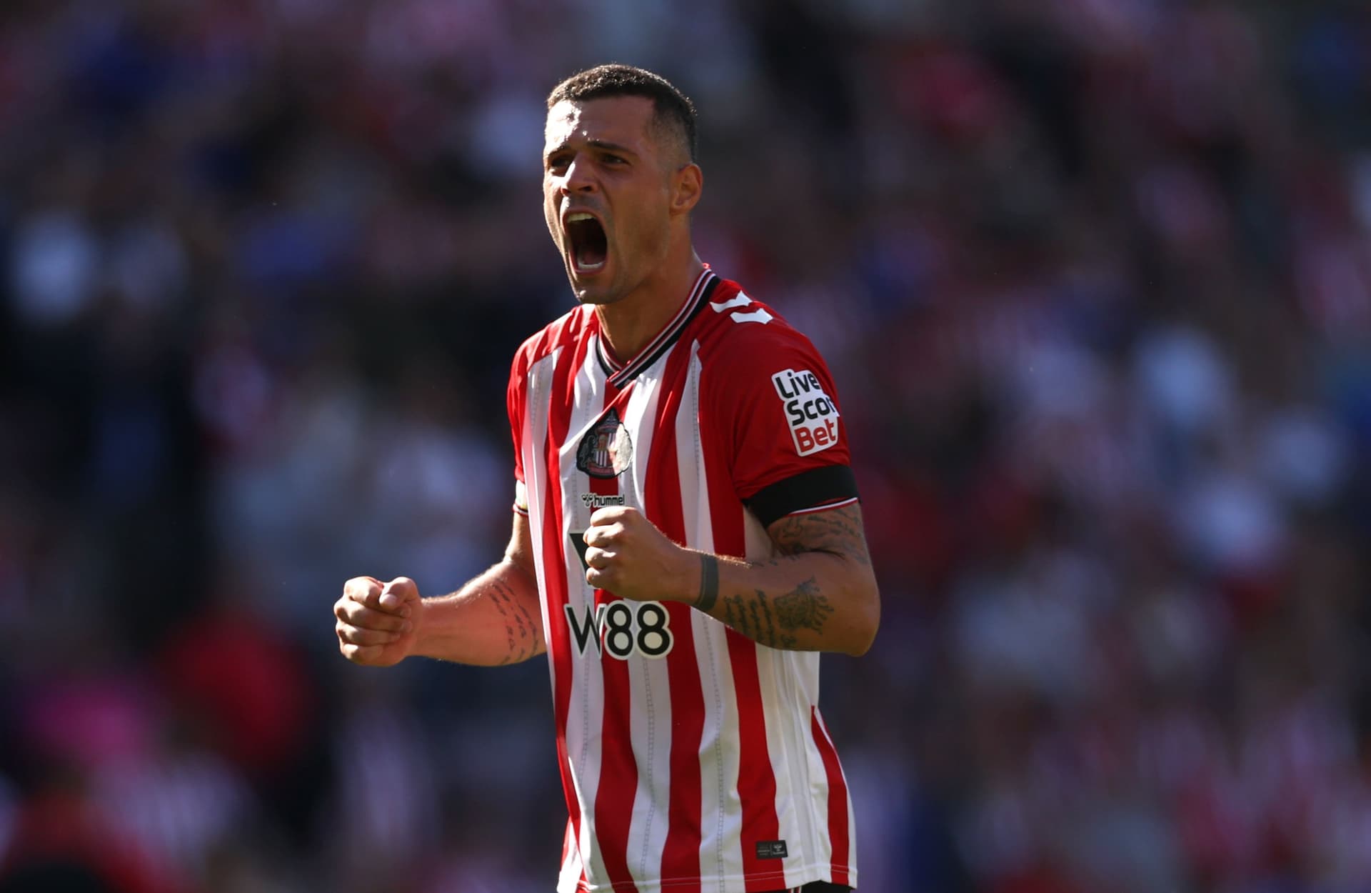Granit Xhaka of Sunderland celebrates after the Premier League match