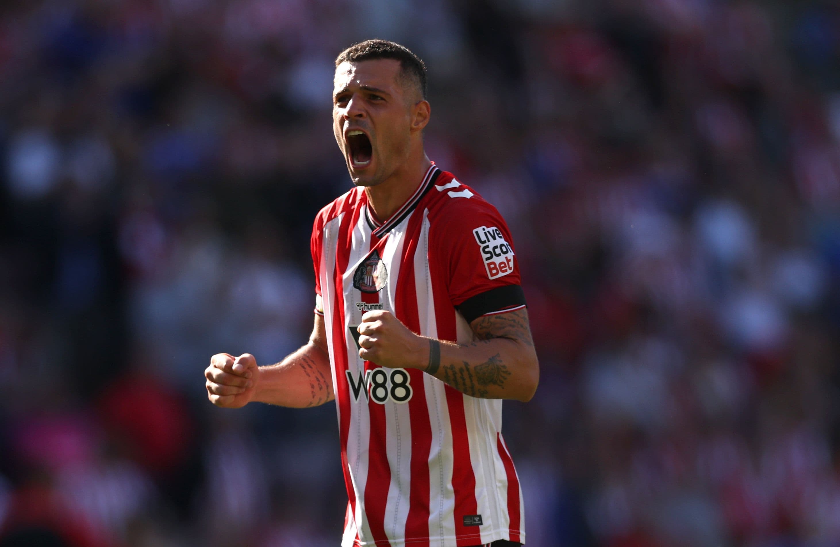 Granit Xhaka of Sunderland celebrates after the Premier League match