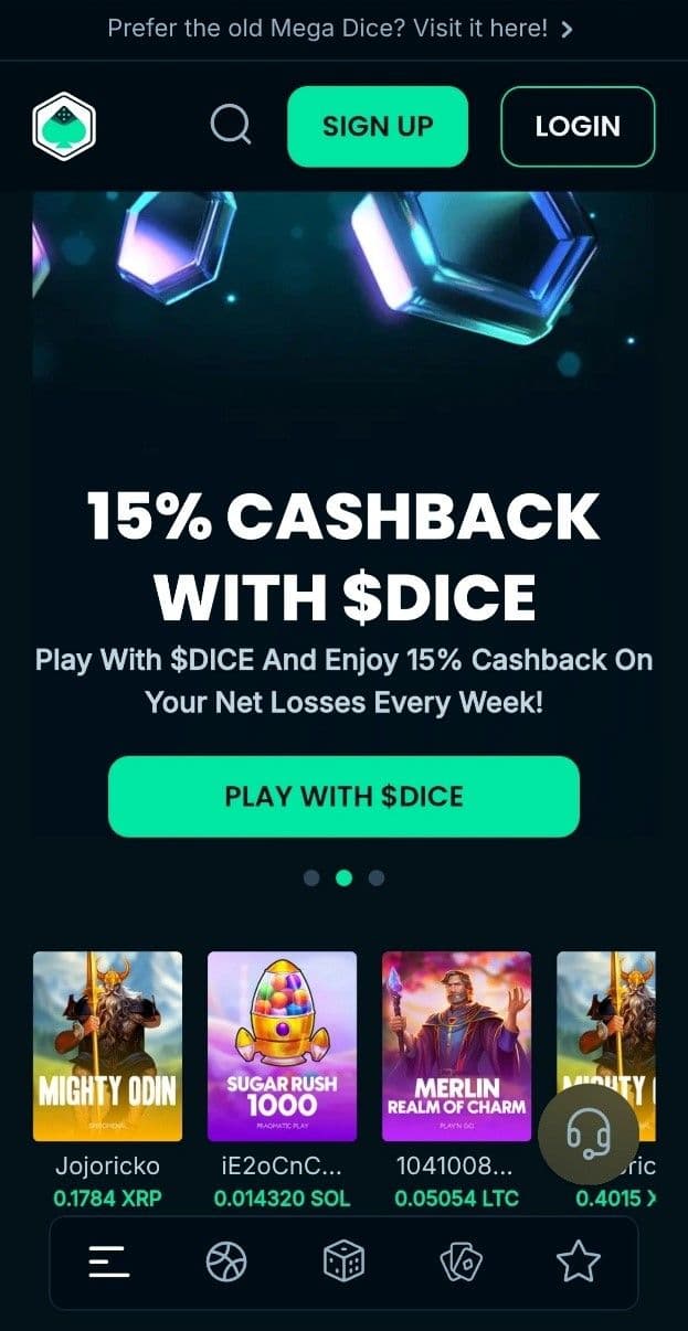 Head over to megadice.com and click on Sign Up.