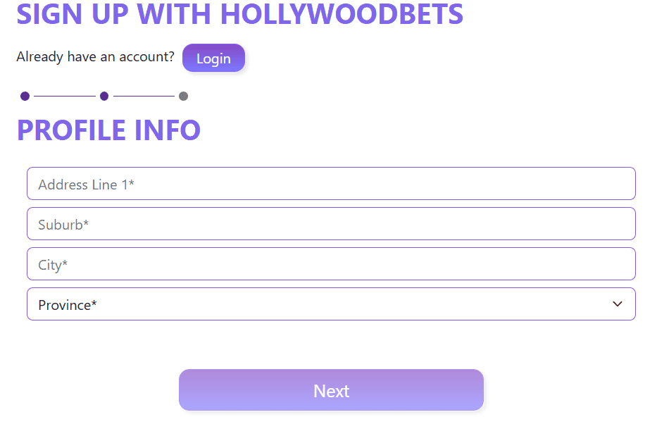 Hollywoodbets Registration Guide Step 2