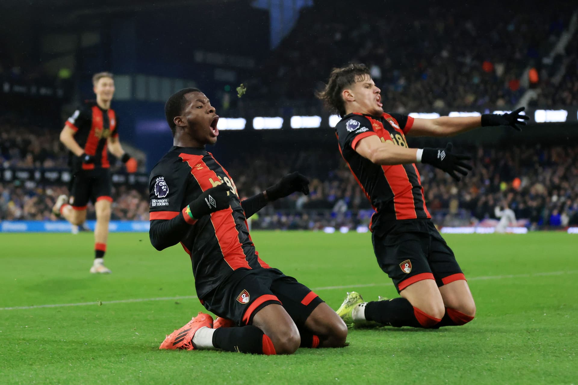 Dango Ouattara of AFC Bournemouth celebrates scoring his team's second goal during the Premier League match between Ipswich Town FC and AFC Bournemouth
