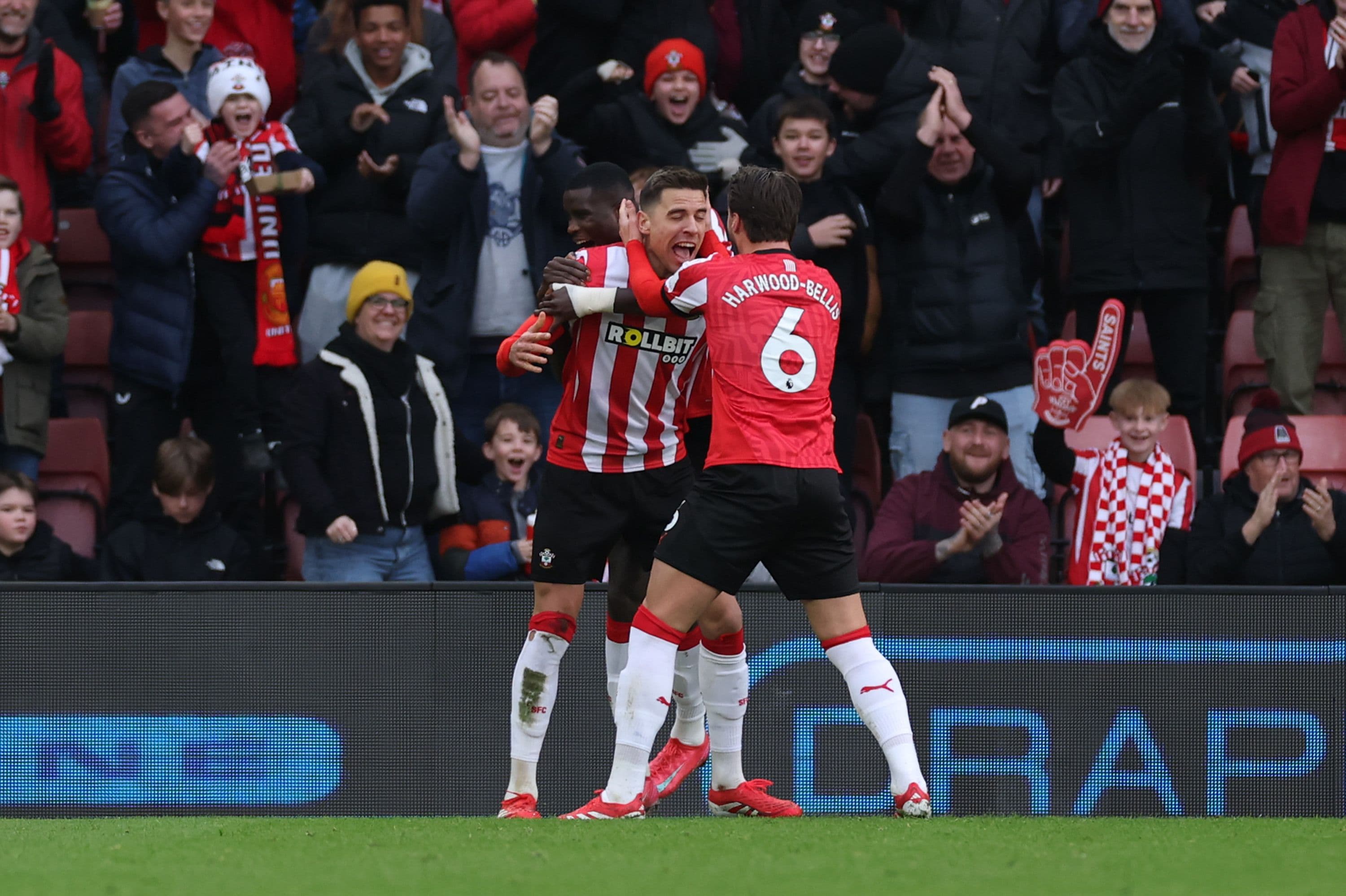 Jan Bednarek celebrates scoring his team's first goal