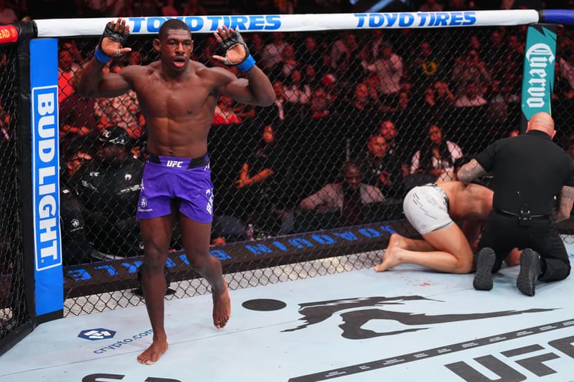 Joaquin Buckley reacts after his knockout victory against Stephen Thompson