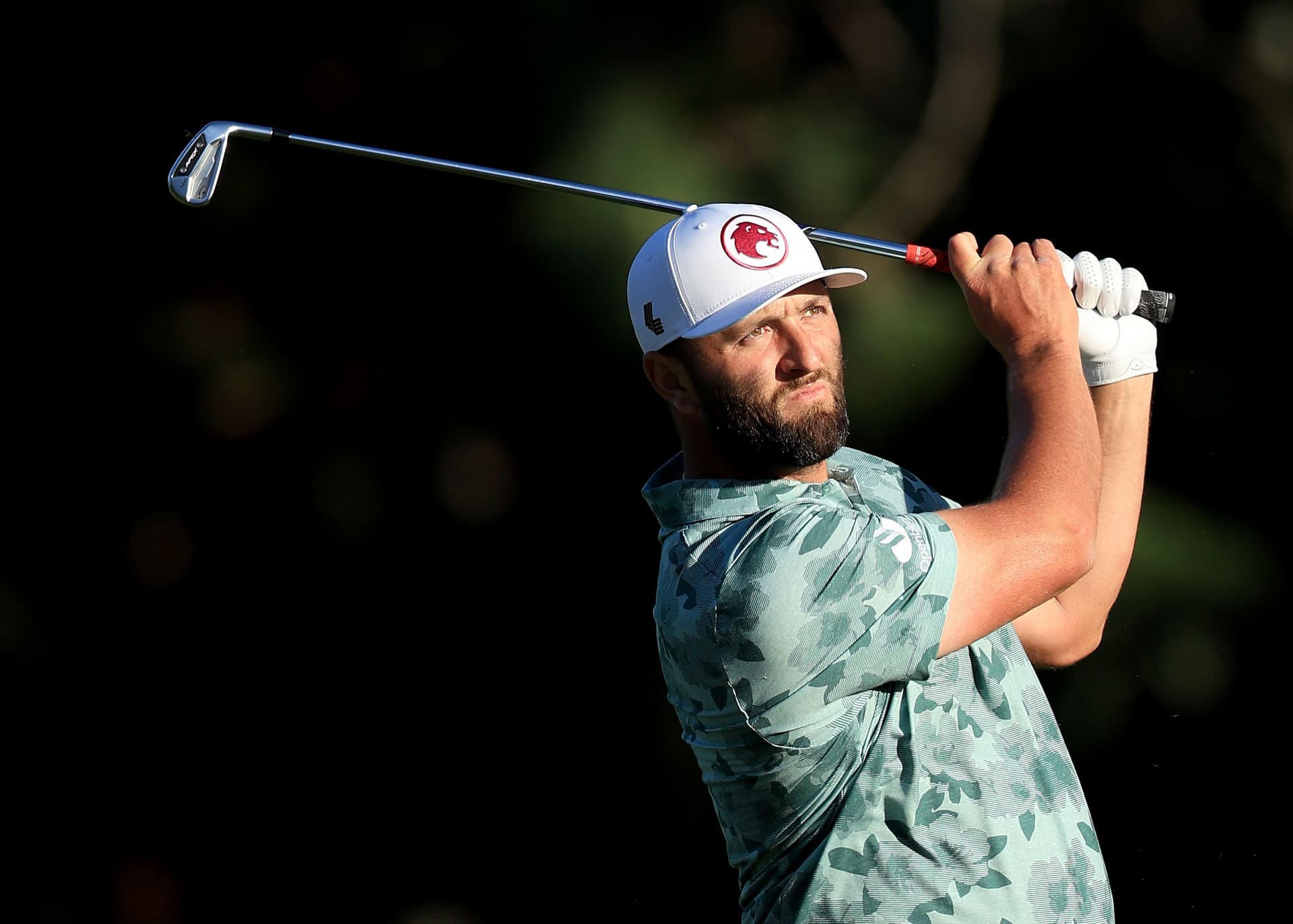 Jon Rahm of Spain plays his second shot on the 15th hole during the second round of the 2024 Masters Tournament