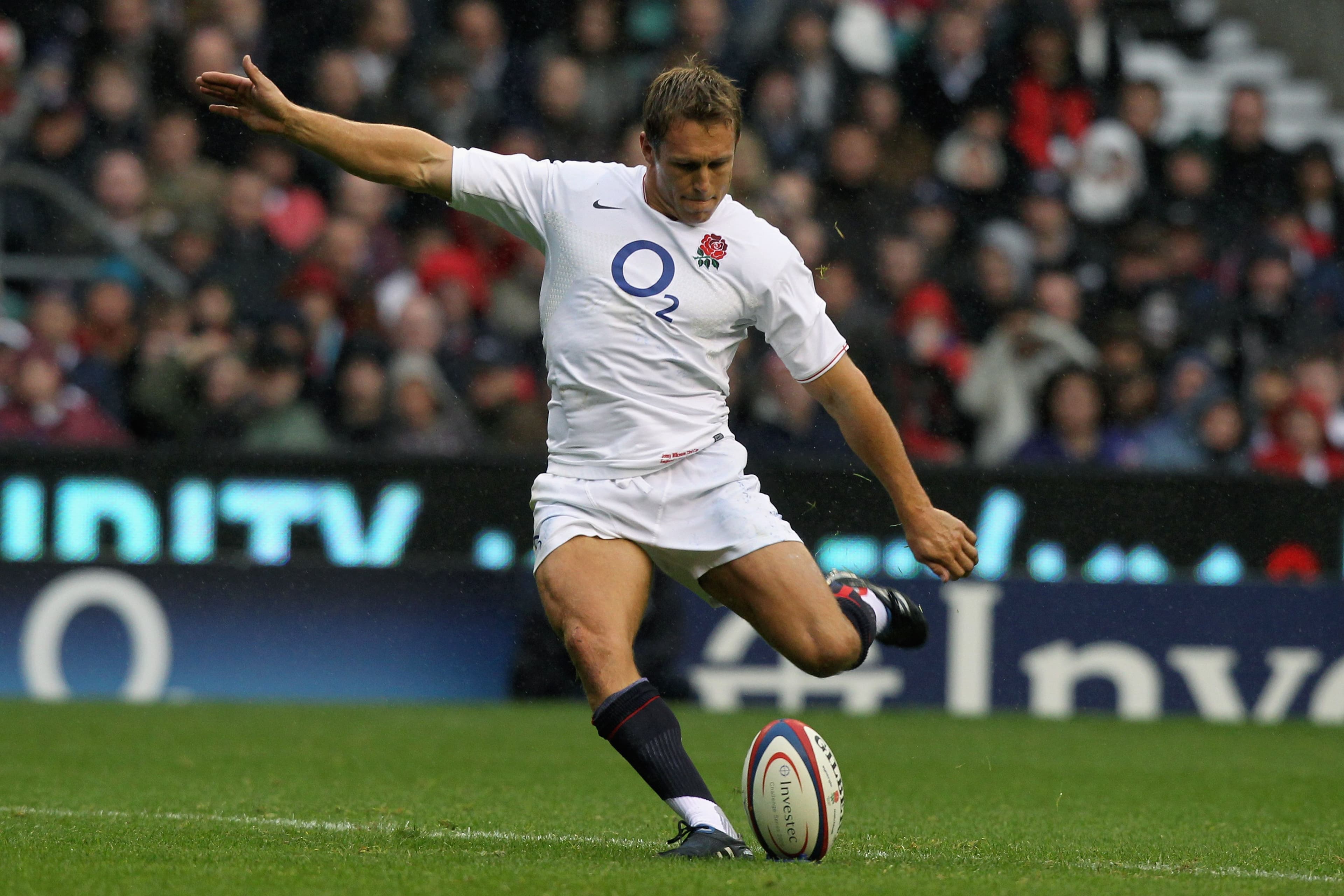Jonny Wilkinson of England kicks at goal during the Investec Challenge Series match.jpg