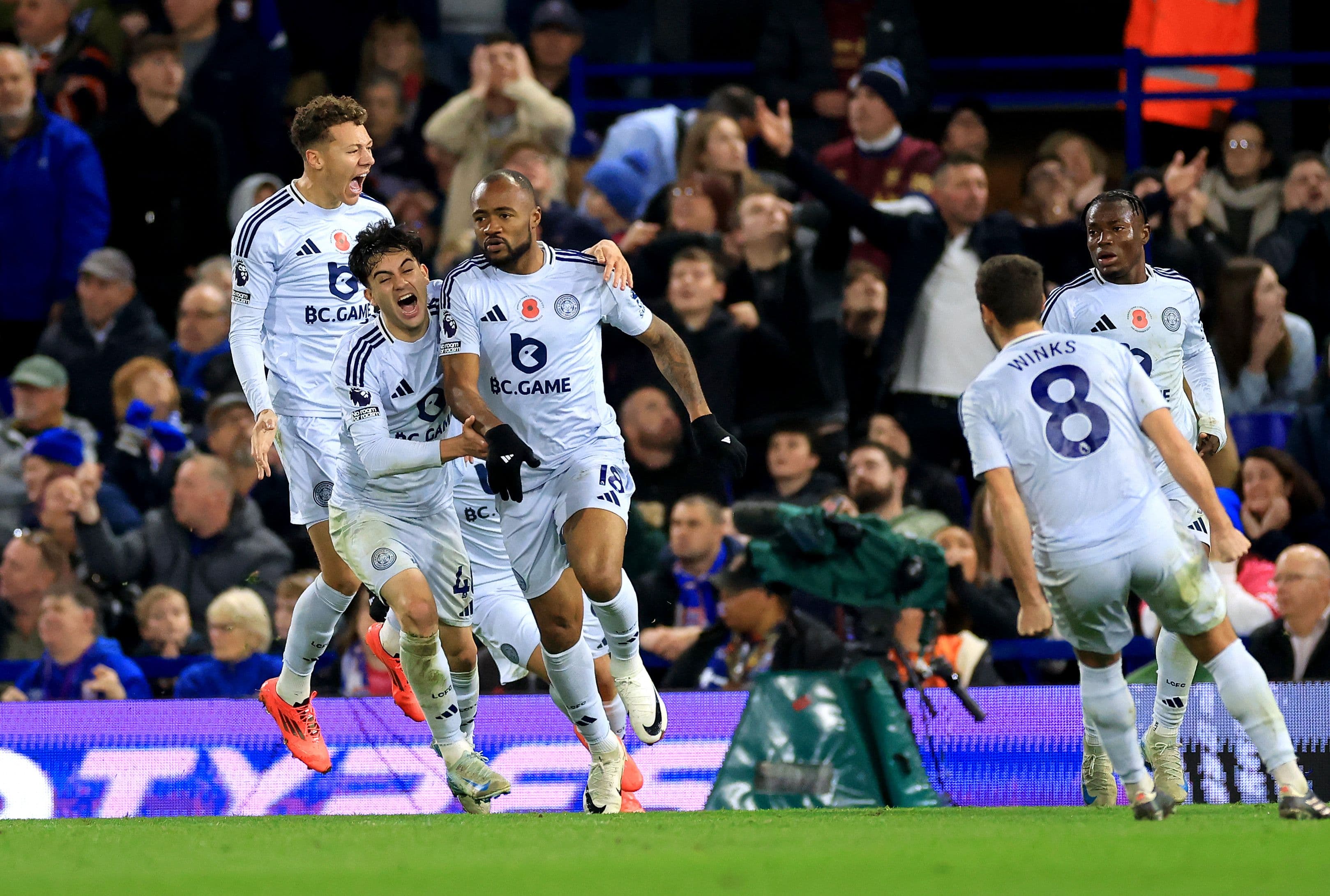 Jordan Ayew of Leicester City celebrates scoring his team's first goal.jpg