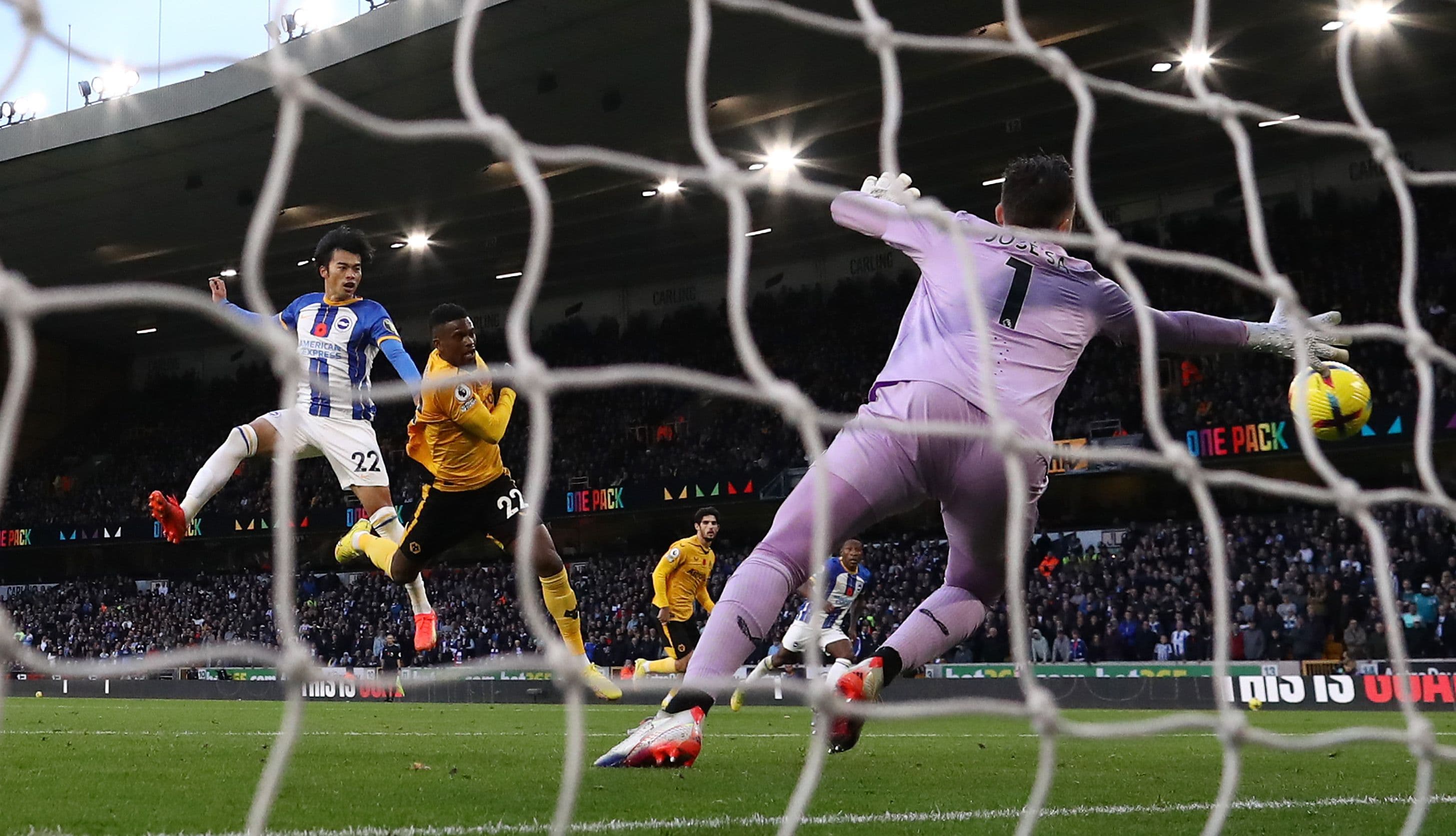 Kaoru Mitoma of Brighton & Hove Albion scores their team's second goal during the Premier League