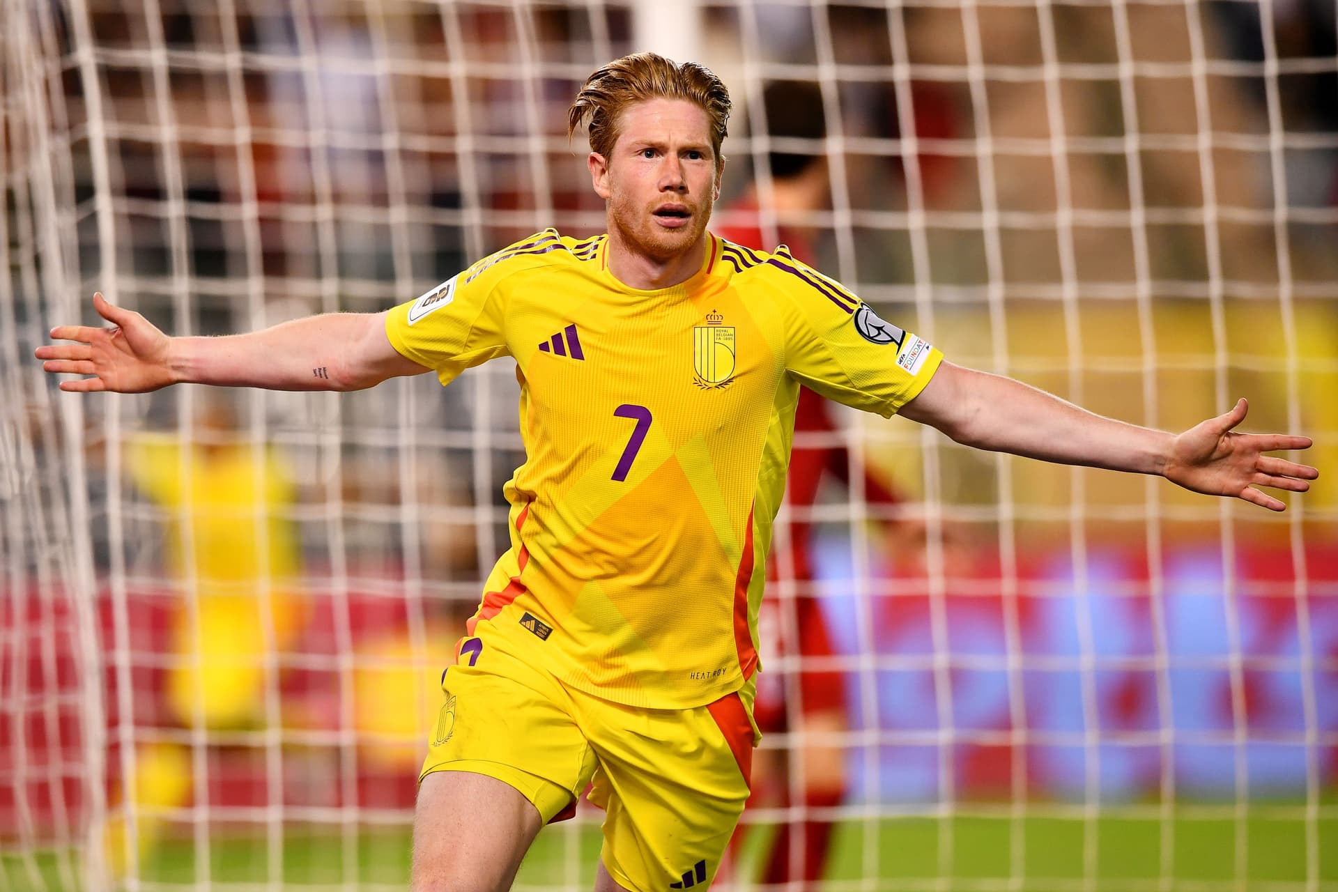 Kevin De Bruyne of Belgium celebrates scoring his team's fourth goal