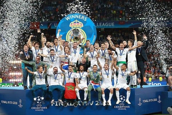 Keylor Navas celebrating Real Madrid’s 2018 Champions League victory