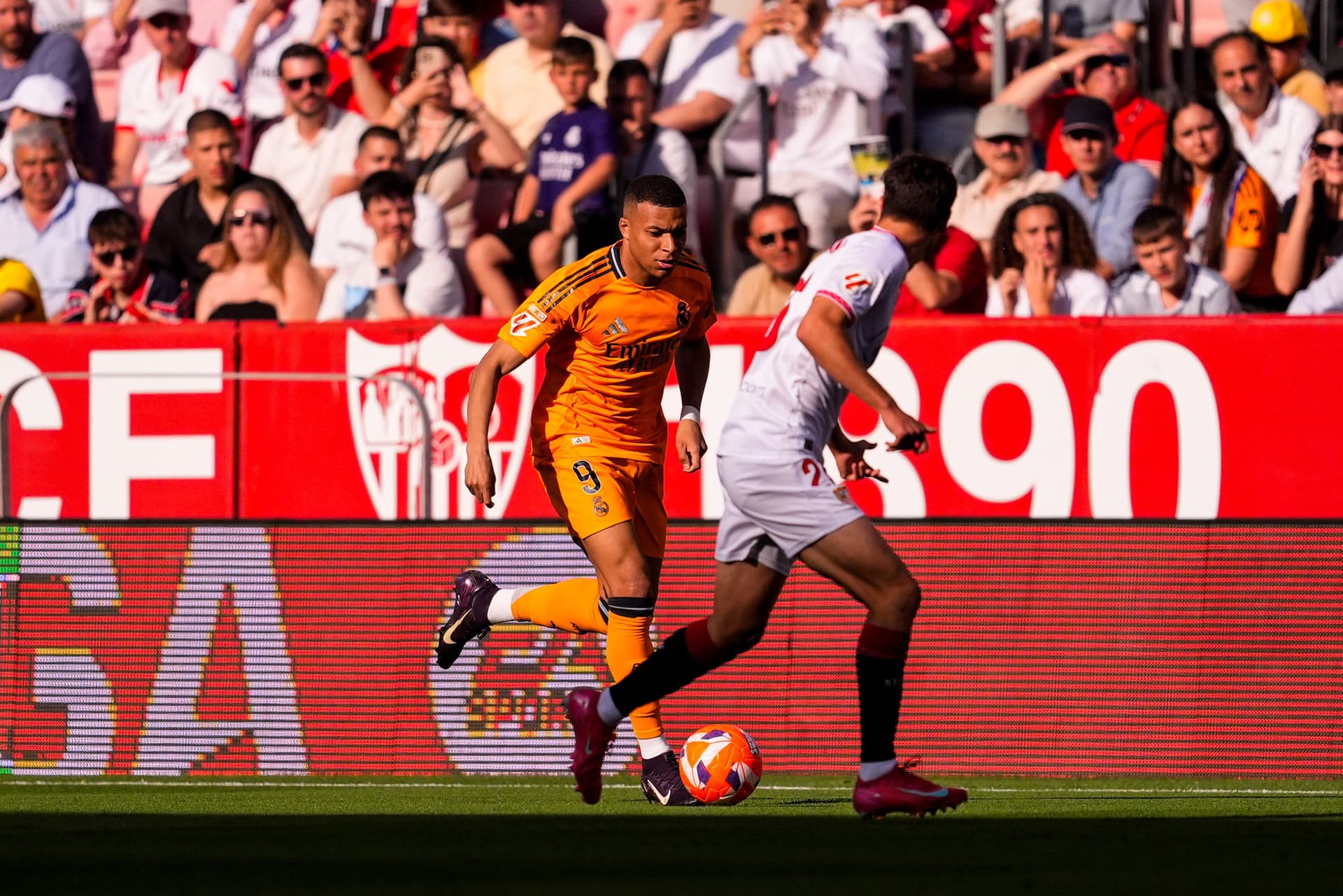 Kylian Mbappe of Real Madrid in action during the Spanish league