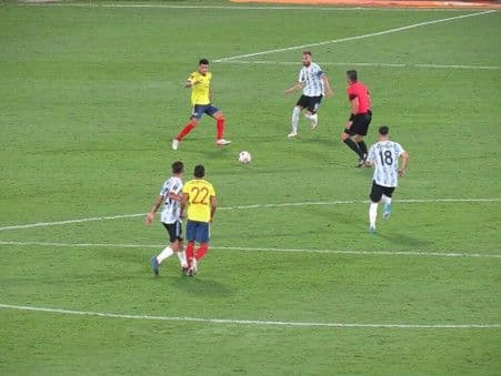 Left winger Luis Díaz (14) playing for Colombia against Argentina