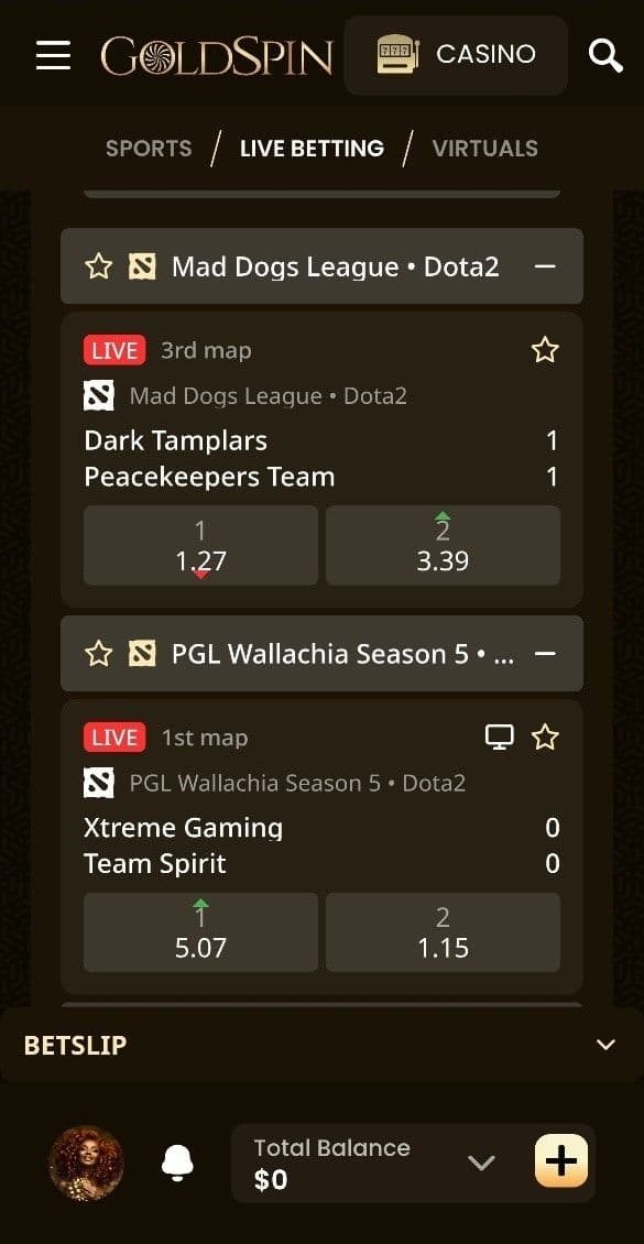 Live Betting & Streaming Goldspin 2