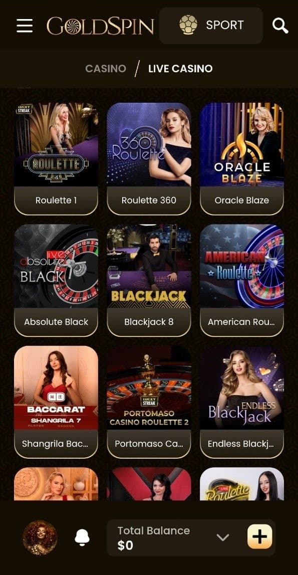 Live Dealer Games Golspin