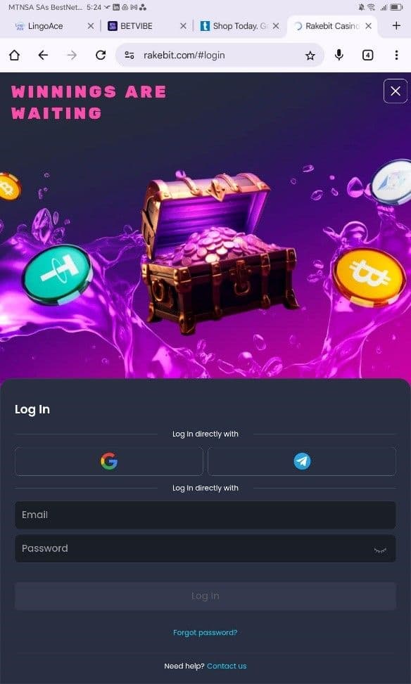 Log in to your Rakebit account.