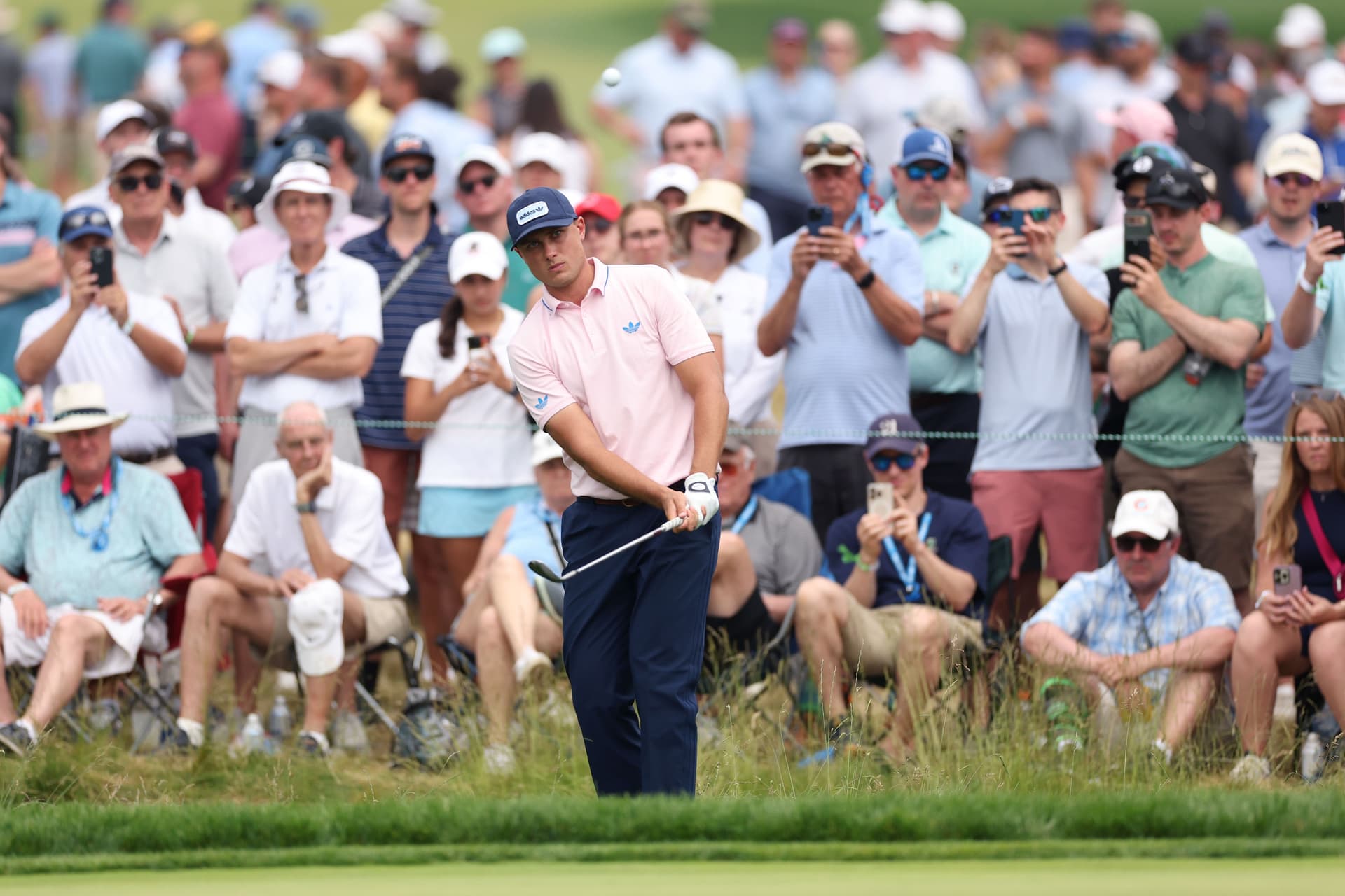 Ludvig Aberg of Sweden hits a chip shot on the eighth hole during the second round of the 125th U.S. OPEN