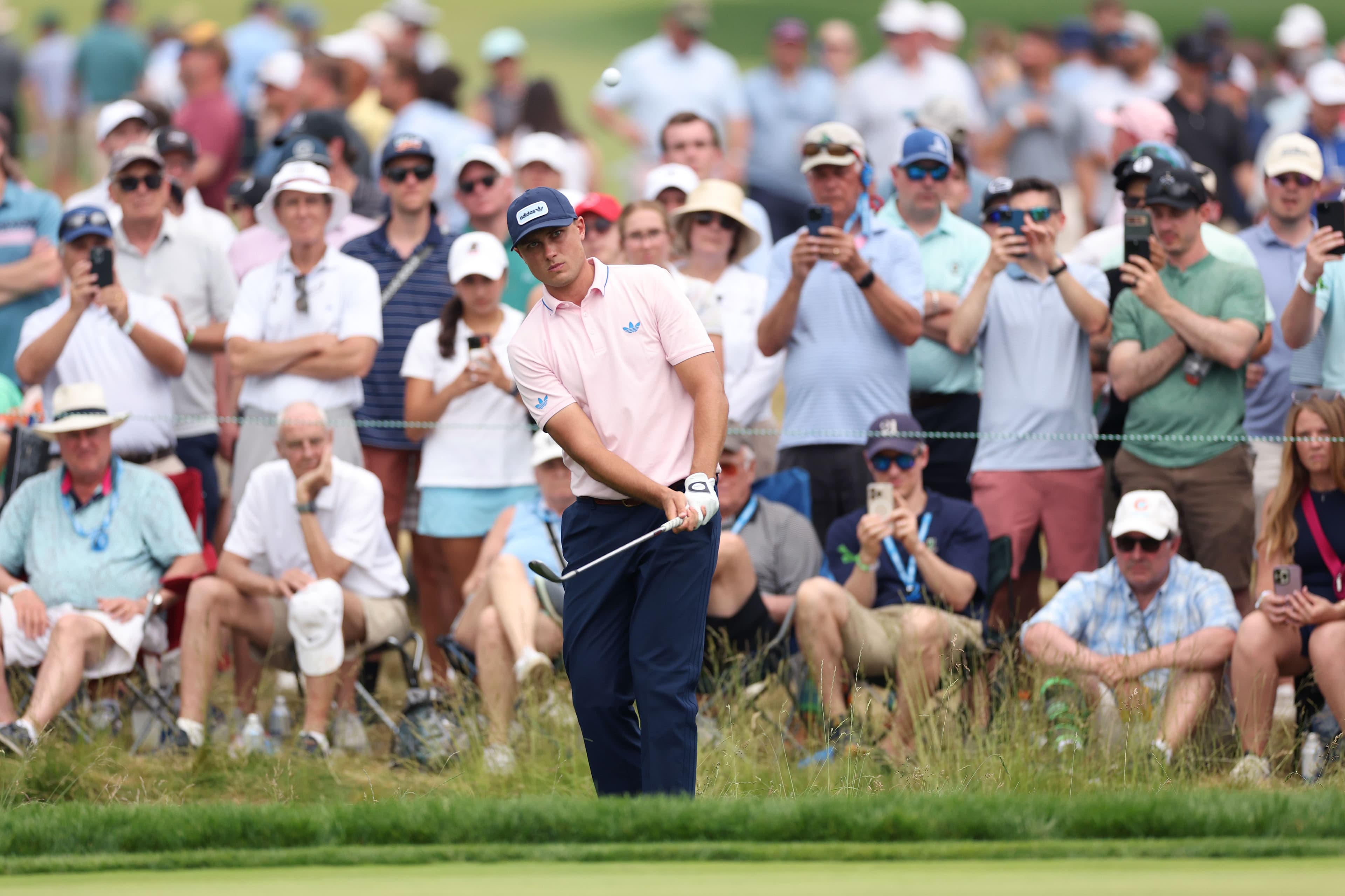 Ludvig Aberg of Sweden hits a chip shot on the eighth hole during the second round of the 125th U.S. OPEN