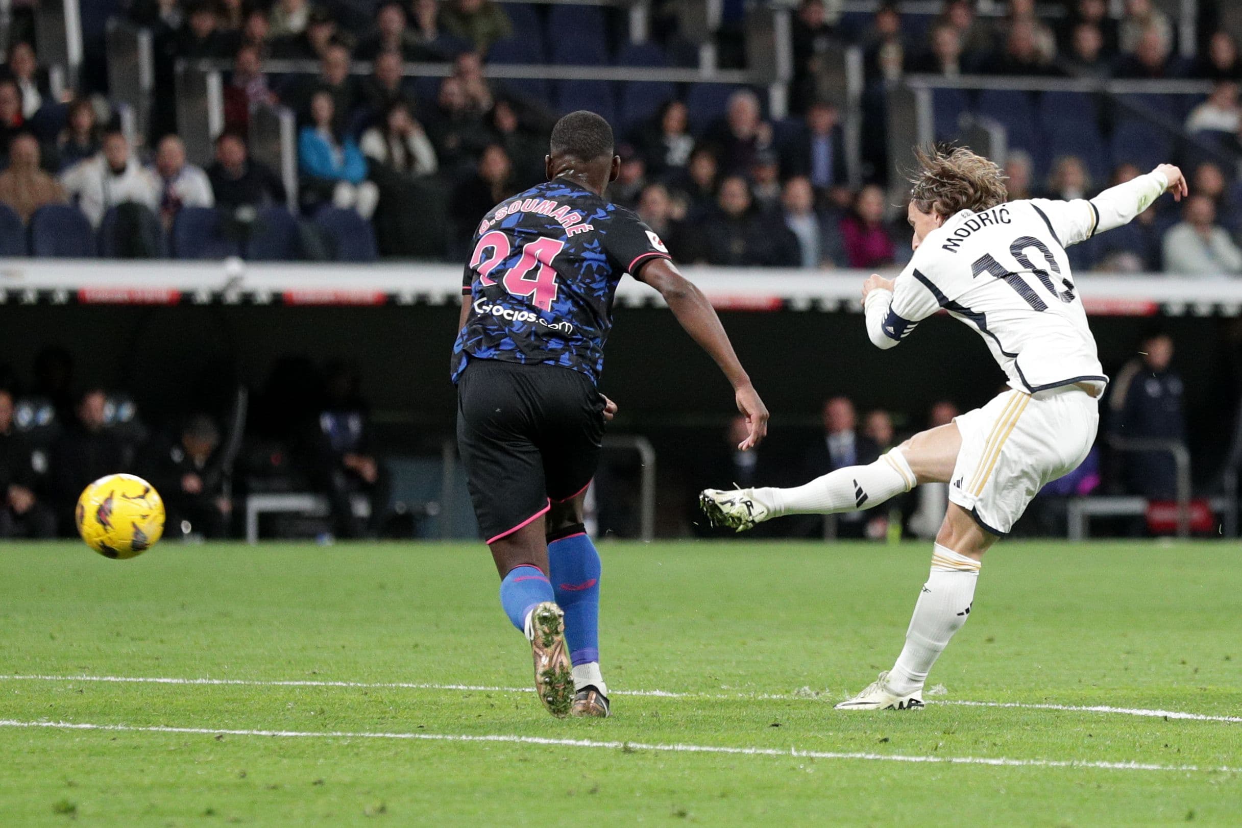 Luka Modric of Real Madrid CF scores their opening goal