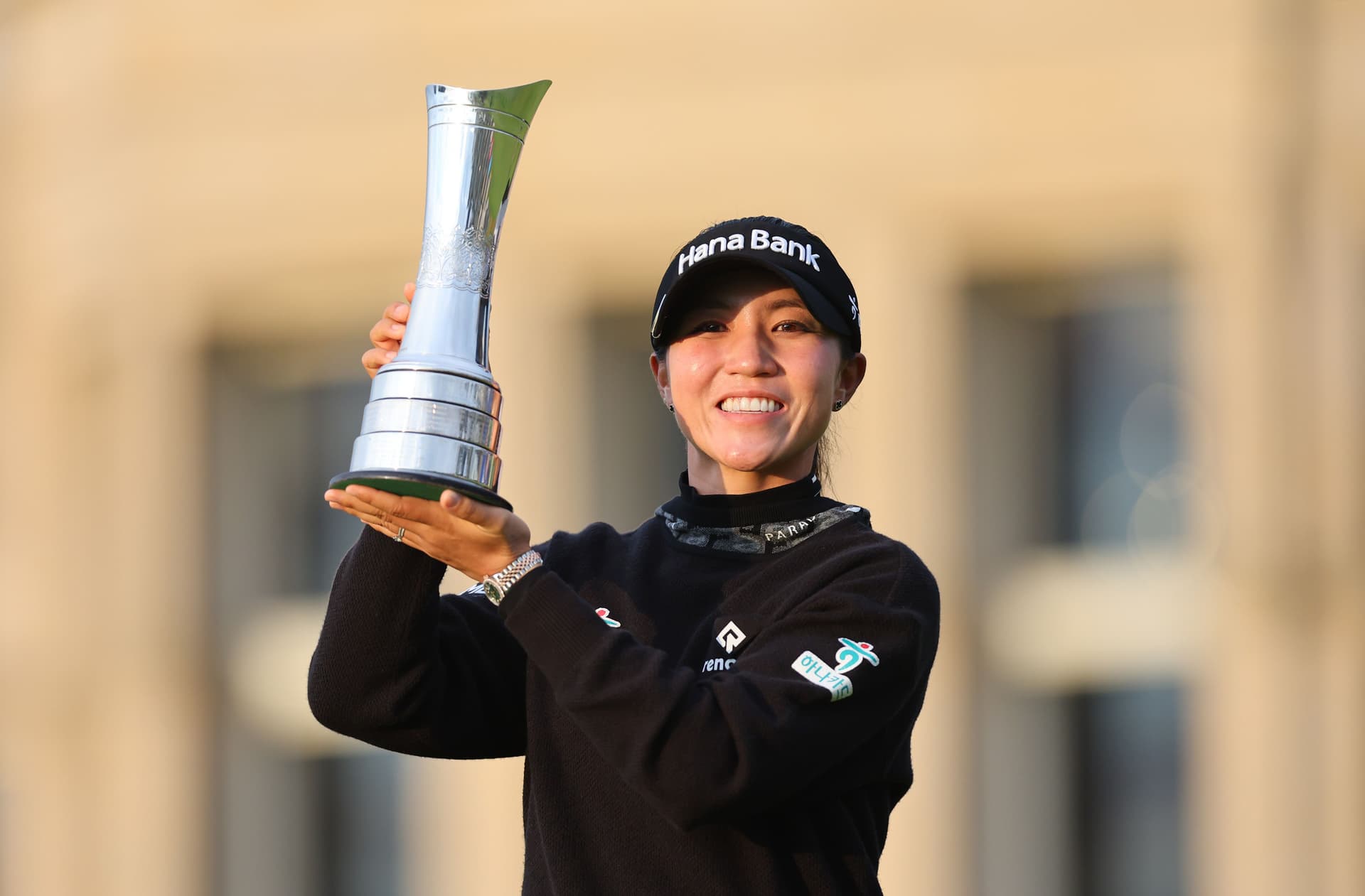 Lydia Ko of New Zealand, poses with the AIG Women's Open trophy