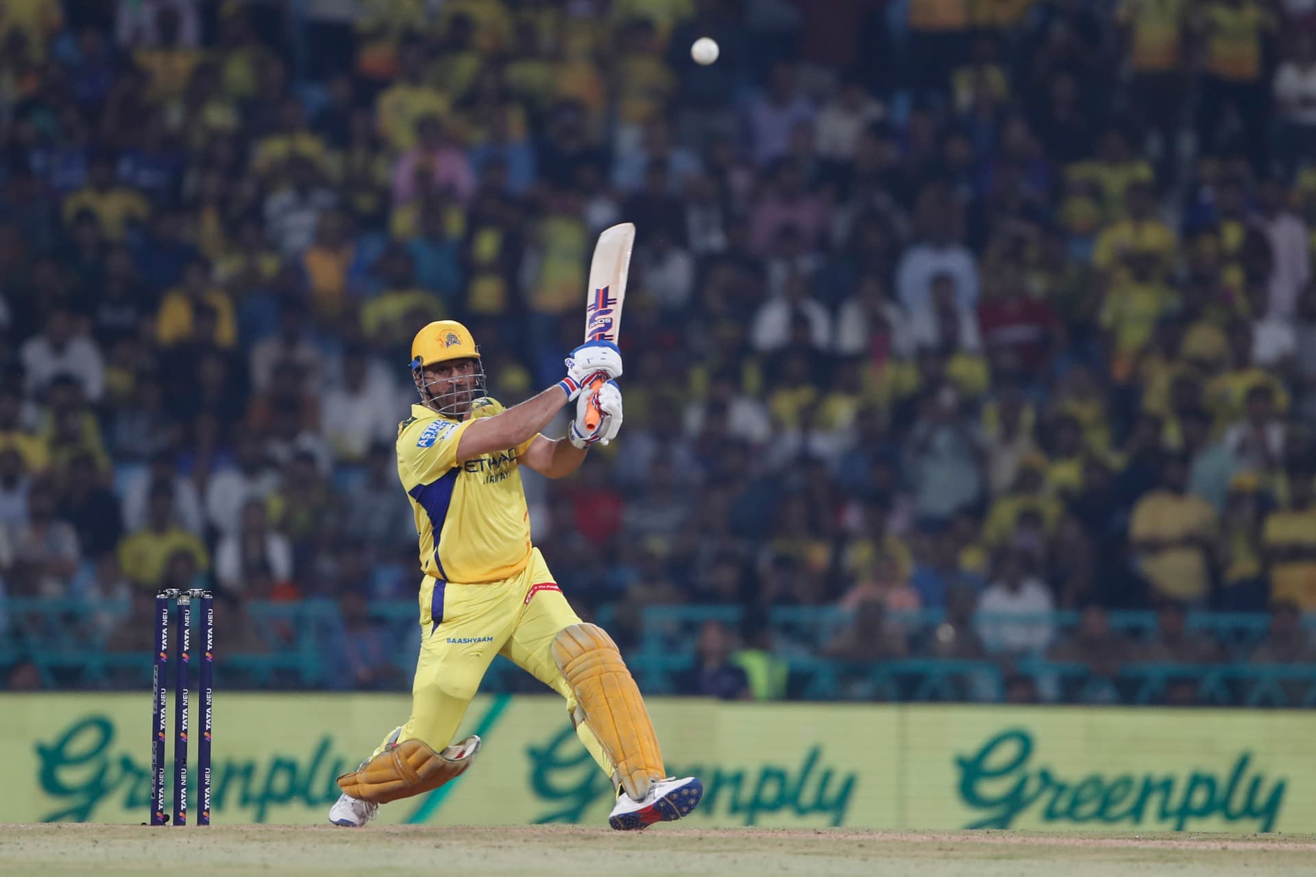 MS Dhoni of Chennai Super Kings play a shots