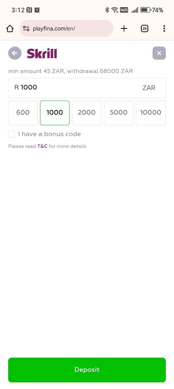 Make your first deposit to claim available bonuses