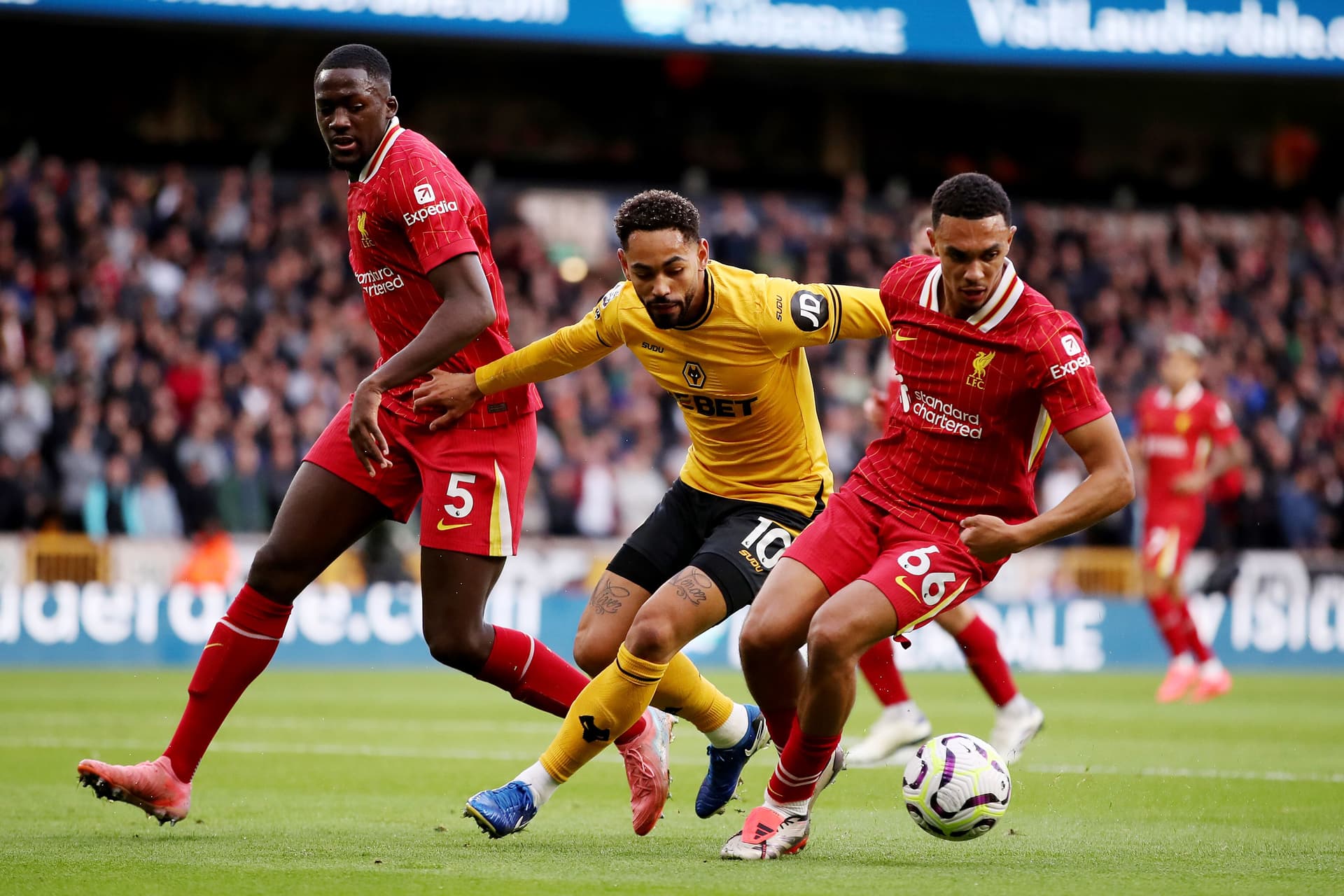 Matheus Cunha, Ibrahima Konate and Trent Alexander-Arnold