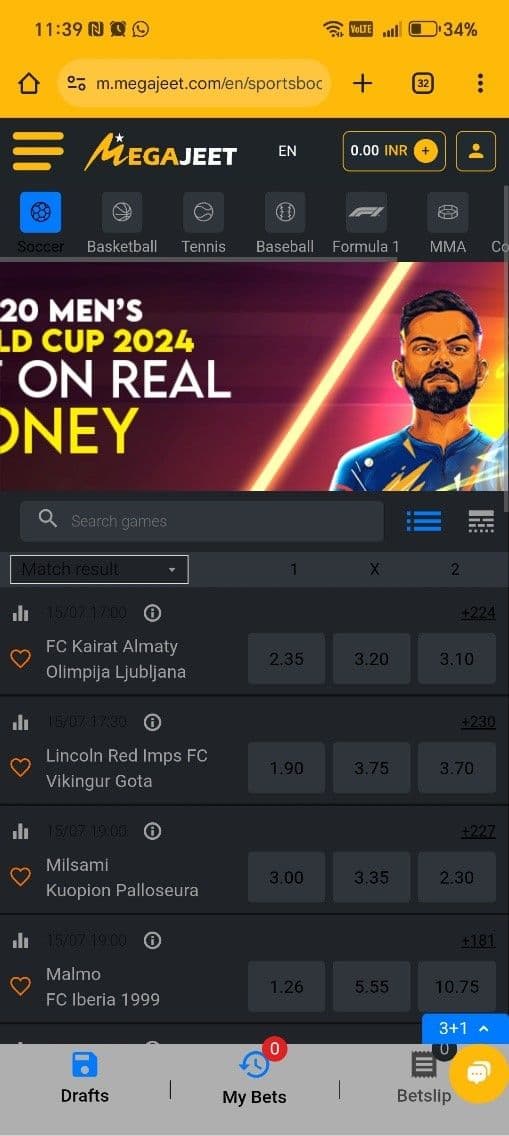 Megajeet Sports Betting Odds