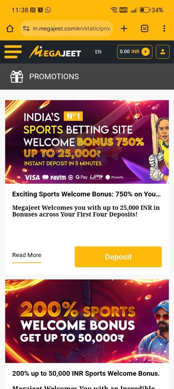 Megajeet Sports Betting Promotions