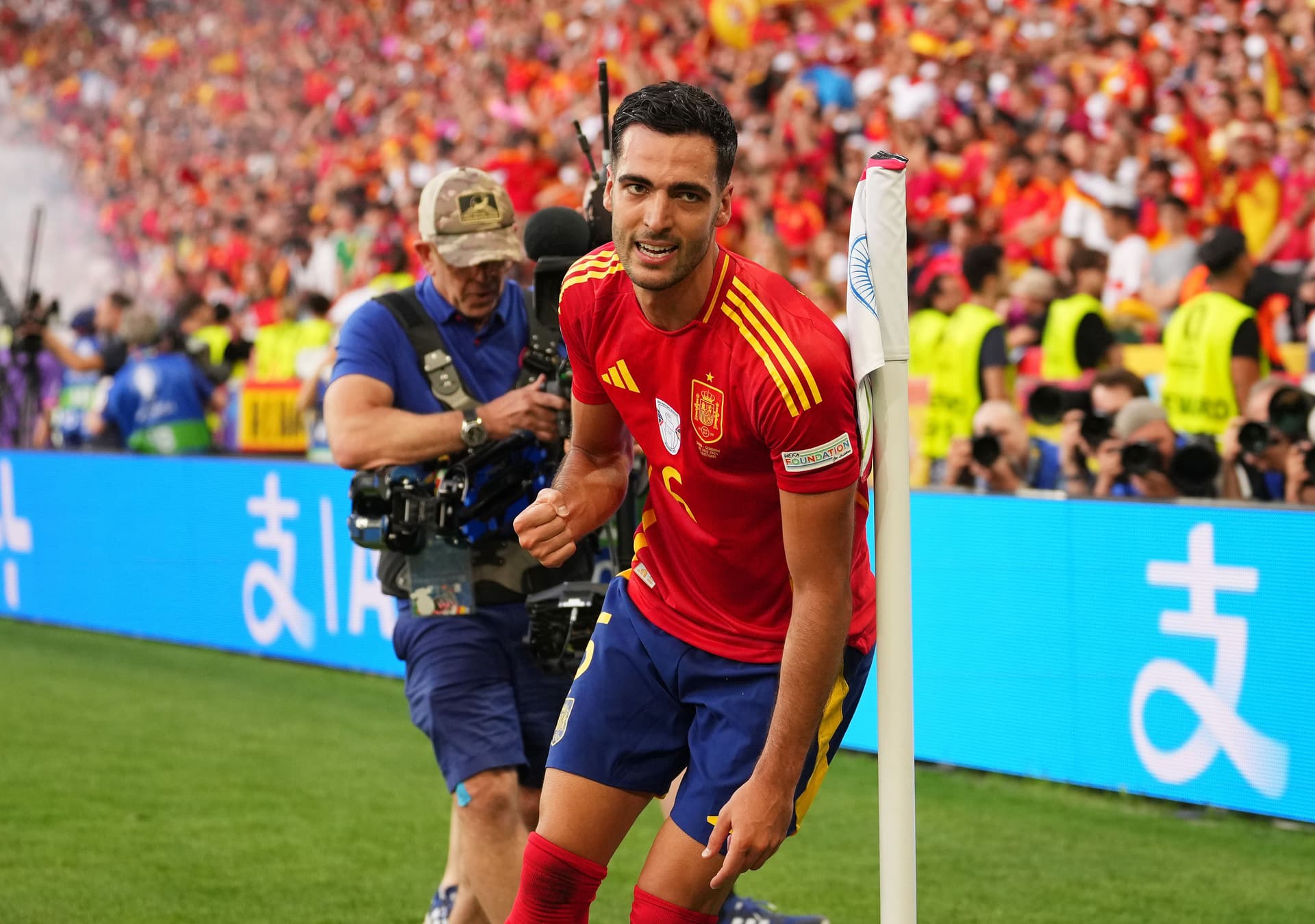 Mikel Merino of Spain celebrates scoring his team's second goal