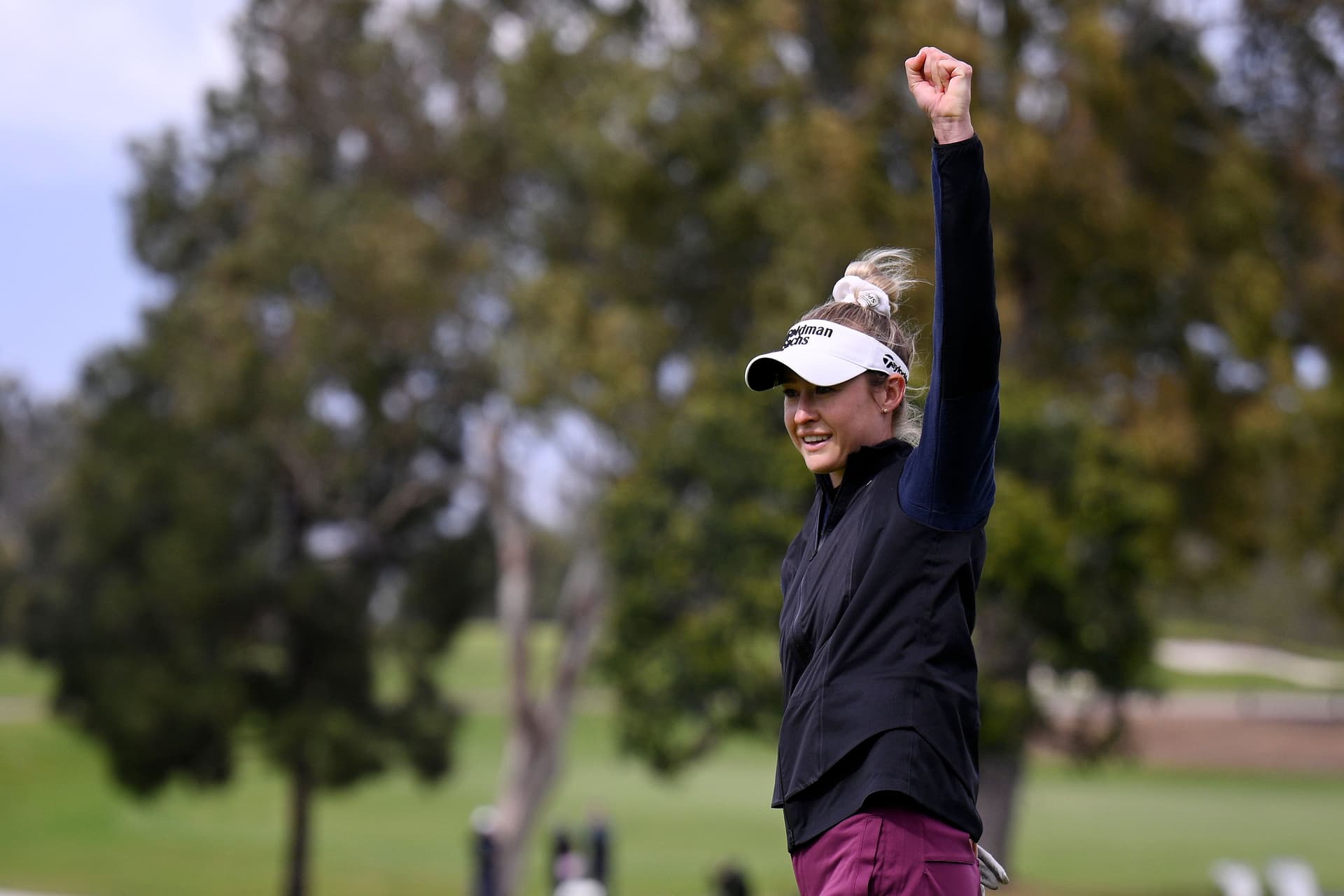 Nelly Korda of the United States reacts after a birdie putt on the first playoff hole