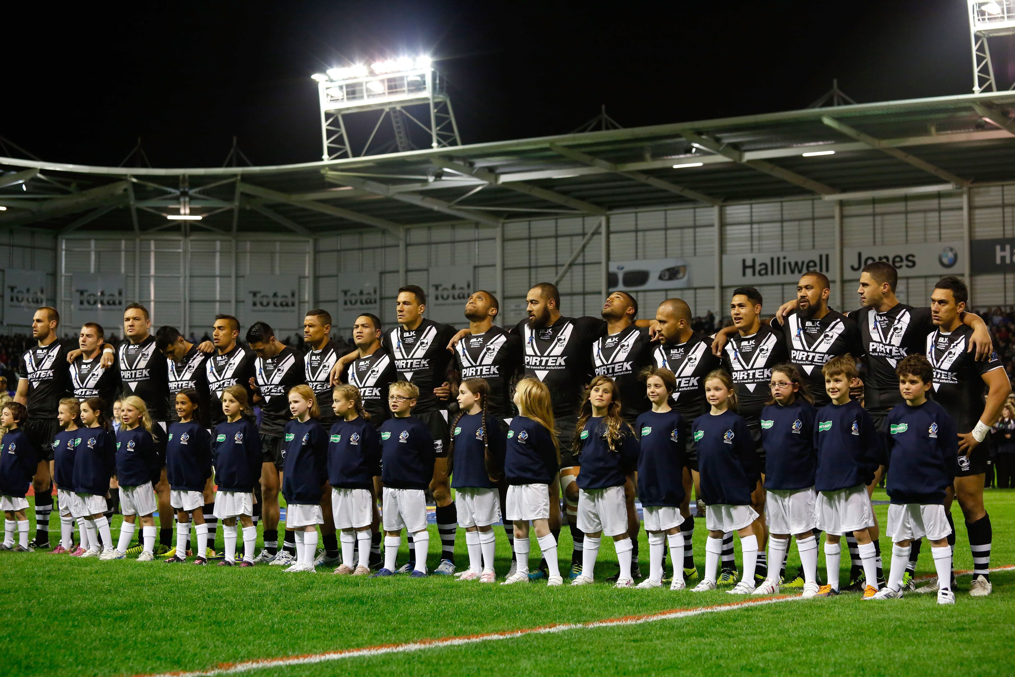 New Zealand players line-up before the Rugby League World Cup