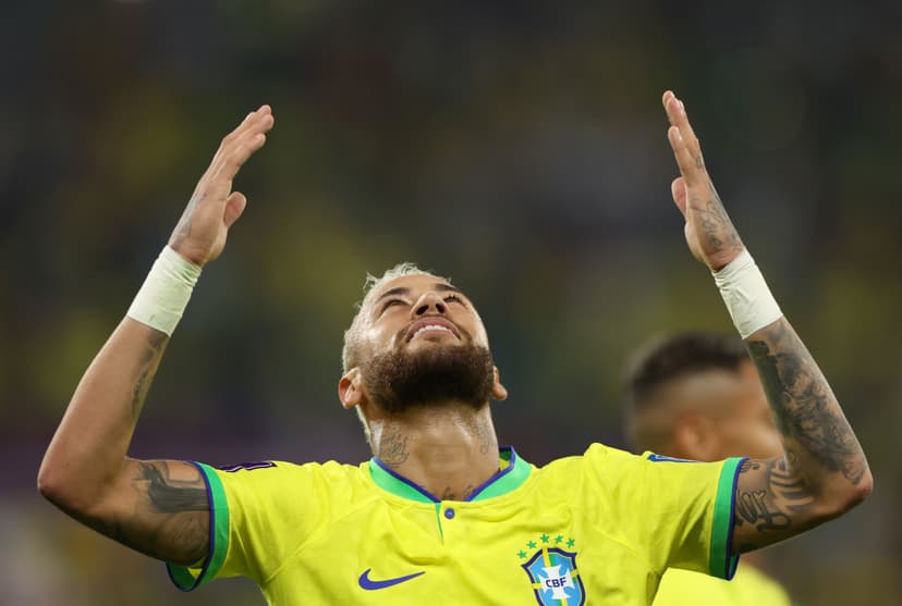 Neymar of Brazil celebrates after scoring the team's second goal from a penalty during the FIFA World Cup Qatar 2022