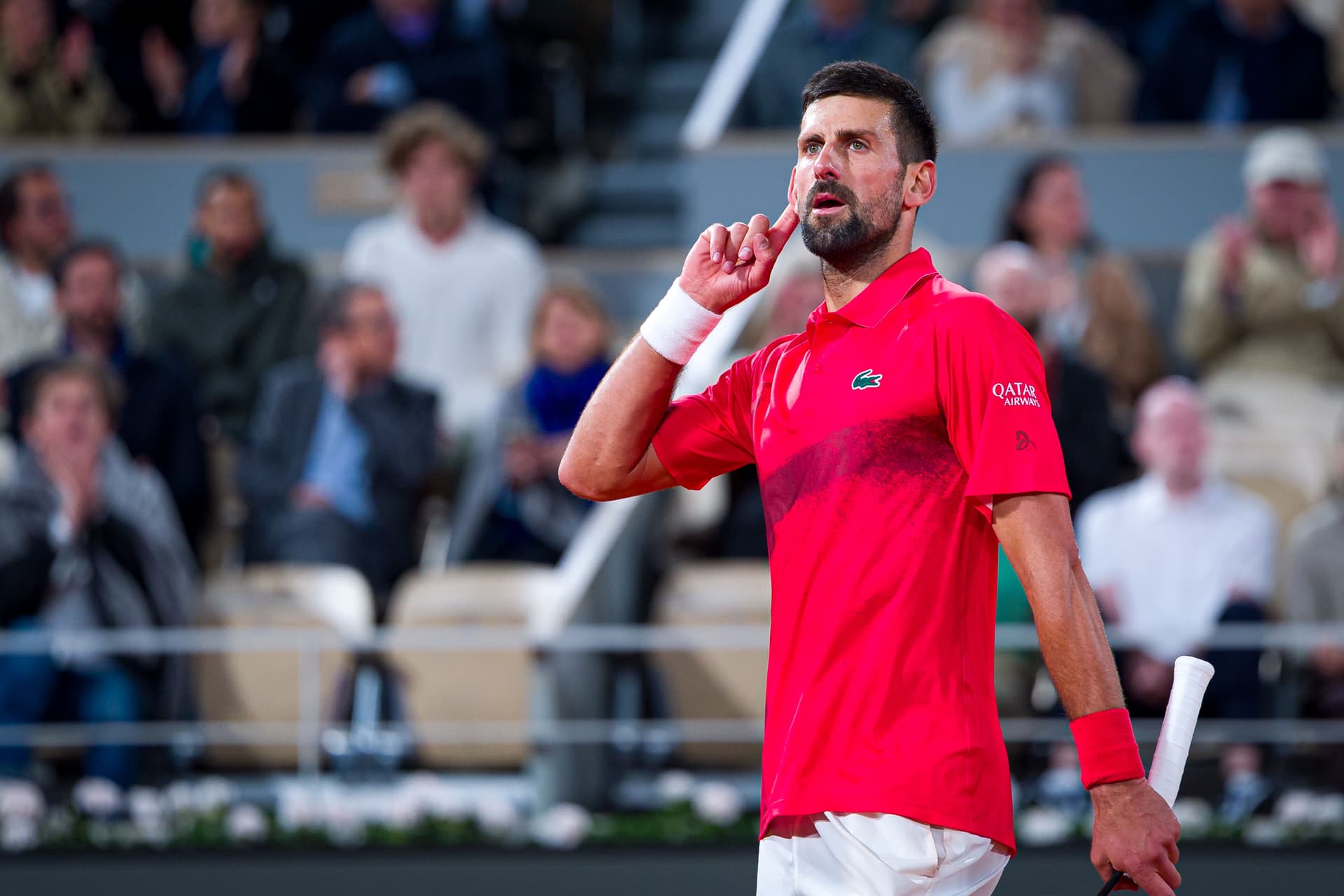 Novak Djokovic of Serbia reacts against Alexander Zverev of Germany