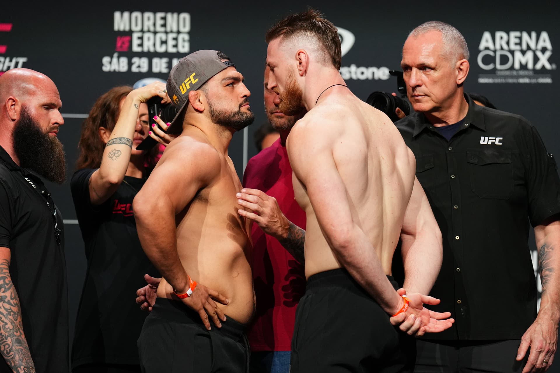 Opponents Kelvin Gastelum and Joe Pyfer face off during the UFC Fight Night.jpg