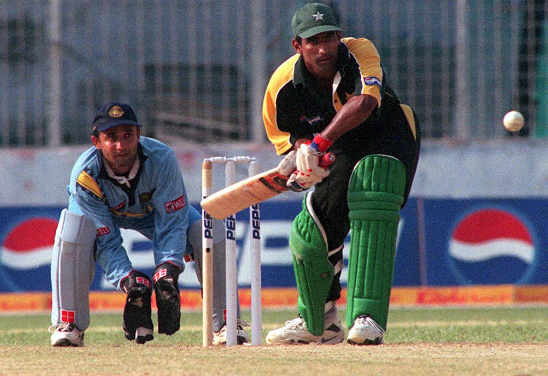 Pakistan's Yousuf Youhana hits a boundary 03 June 2000 as he scored a century.jpg