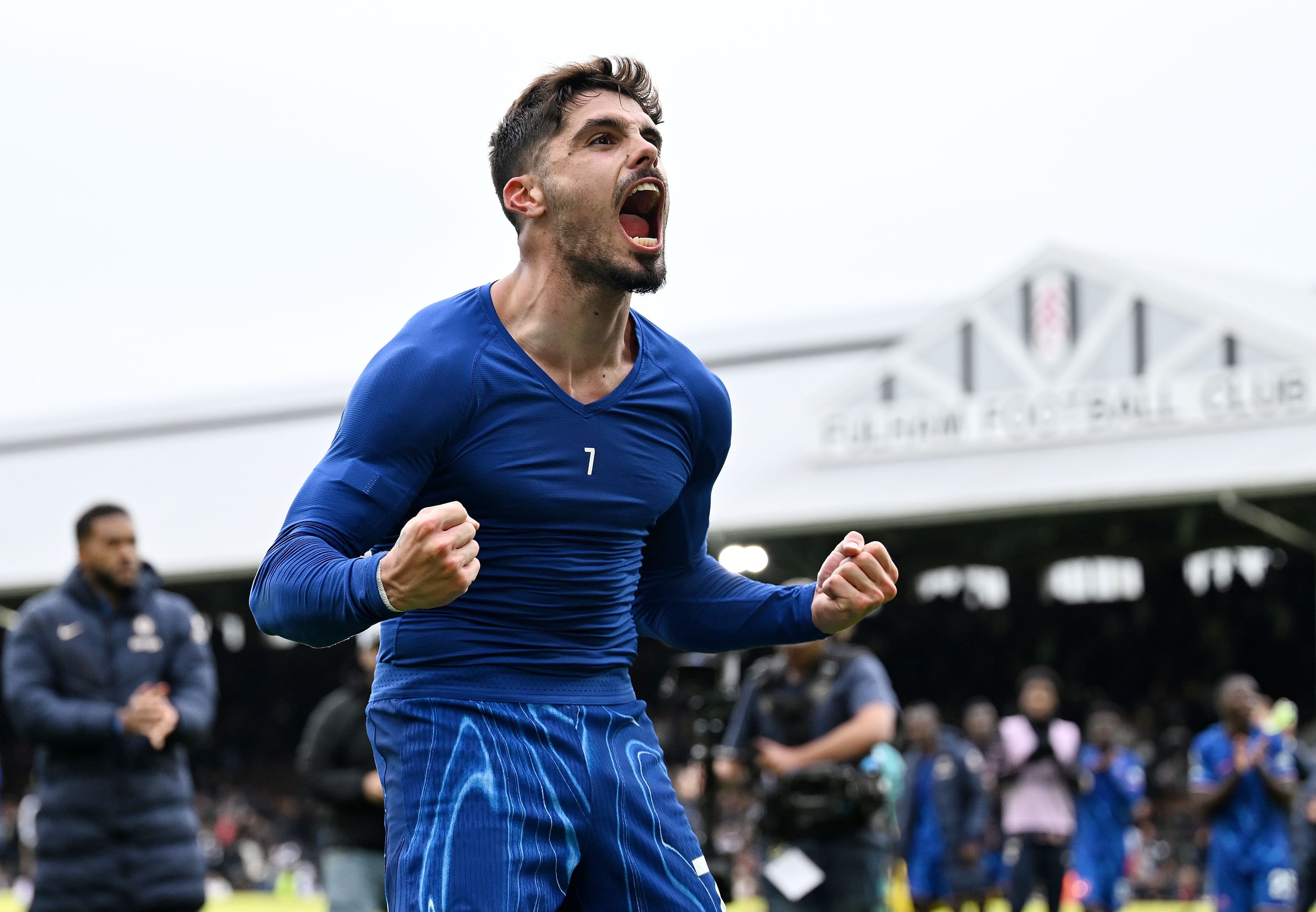 Pedro Neto of Chelsea celebrates at full time following the team's victory
