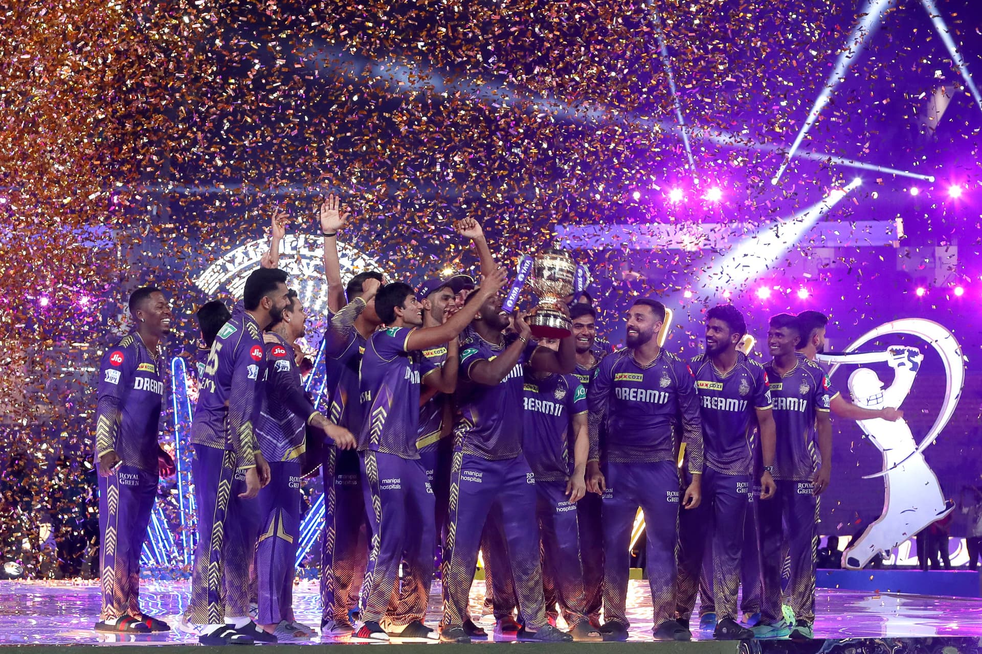 Players of Kolkata Knight Riders celebrate with the trophy