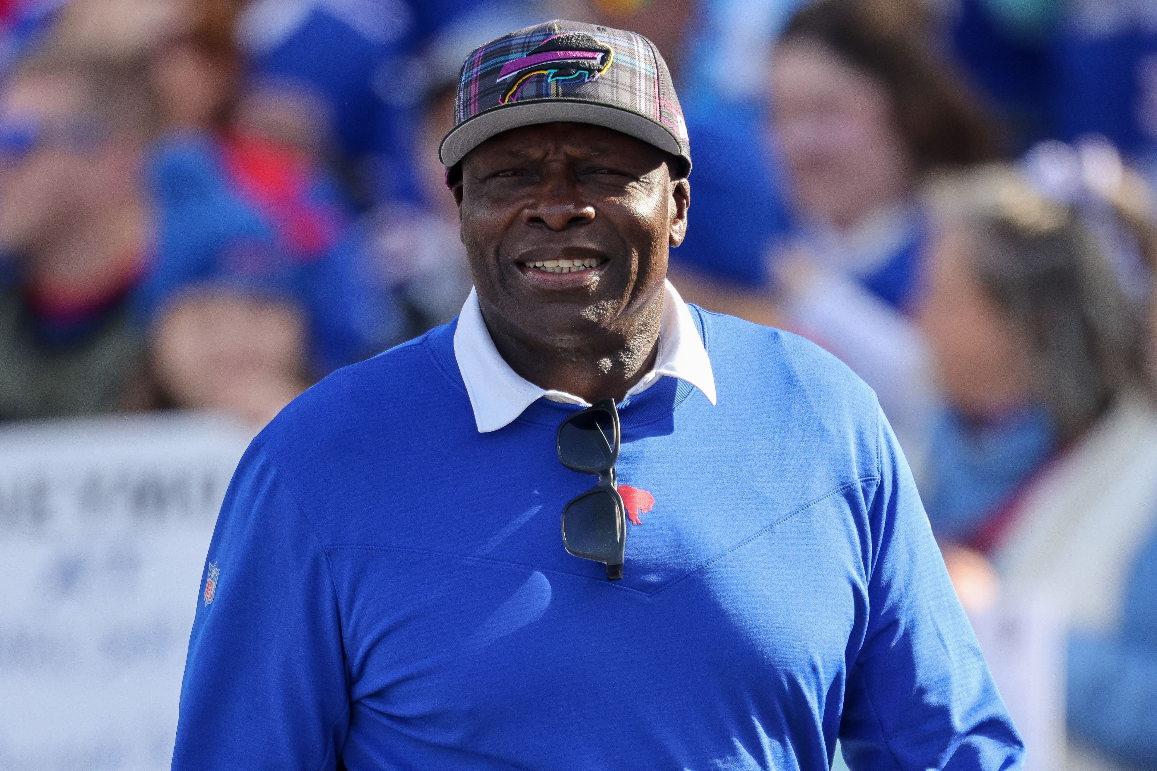 Pro Football Hall of Famer and former Buffalo Bill Bruce Smith looks on prior to a game.jpg