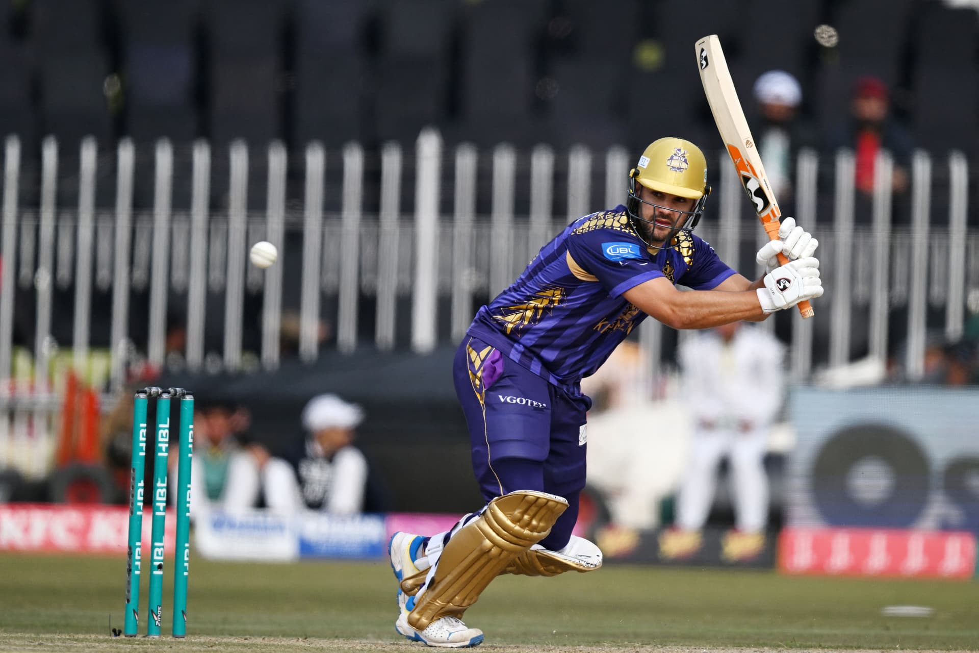 Quetta Gladiators' Rilee Rossouw plays a shot during the Pakistan Super League (PSL)