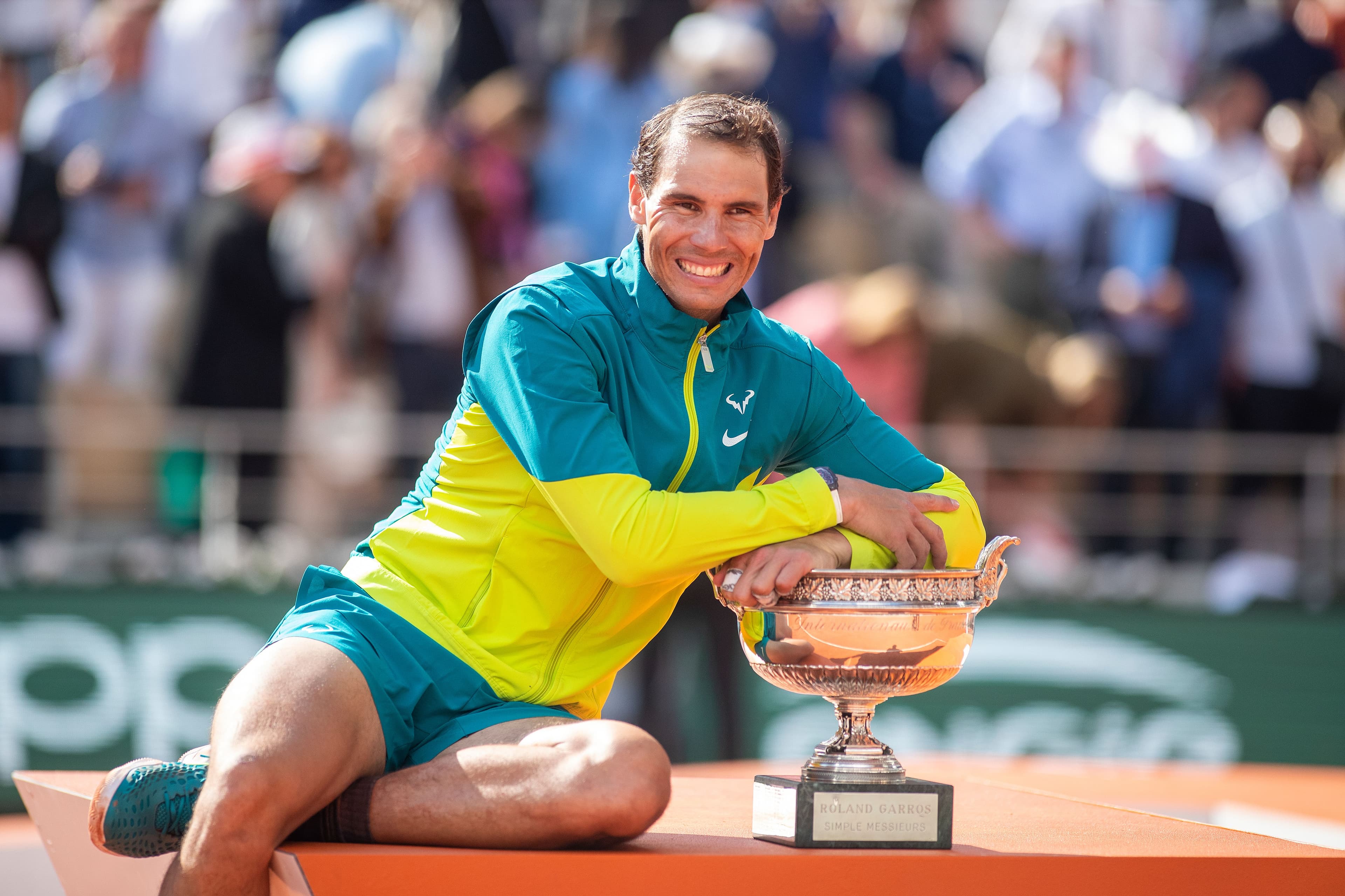 Rafael Nadal of Spain with the trophy after his victory against Casper Rudd of Norway