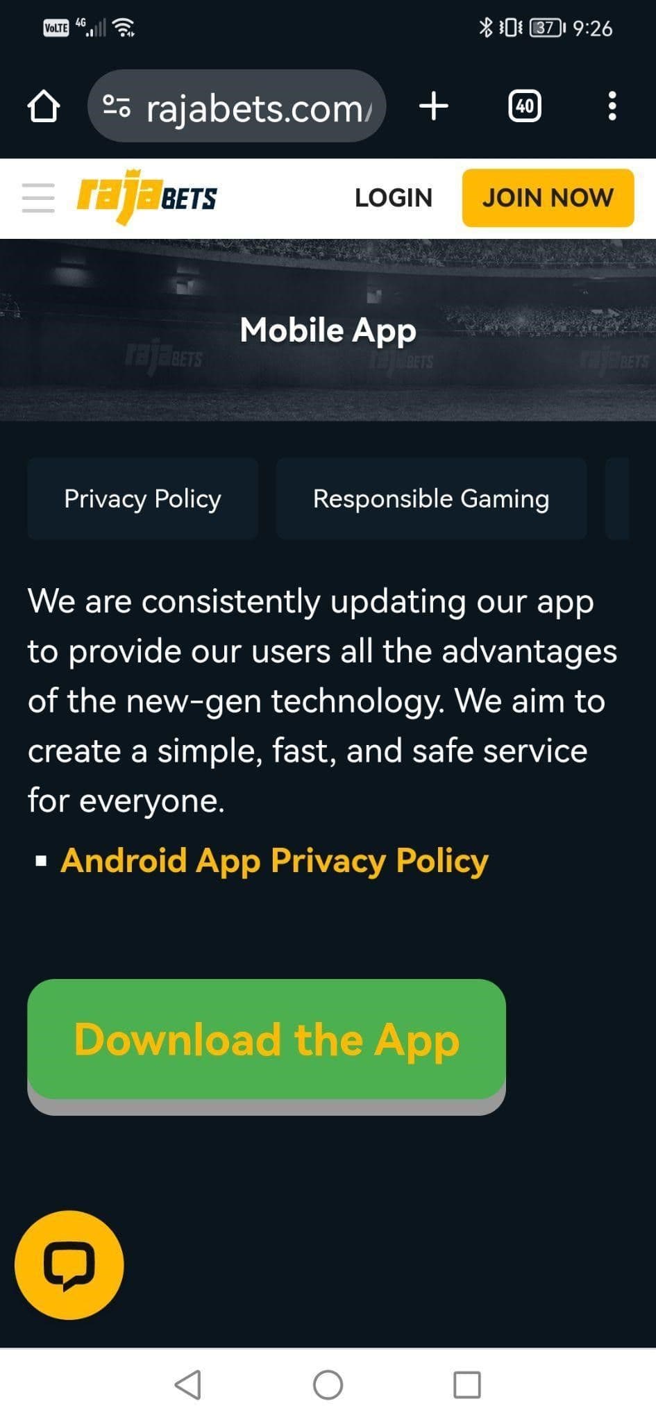 Rajabets APK for Android Devices Step 3