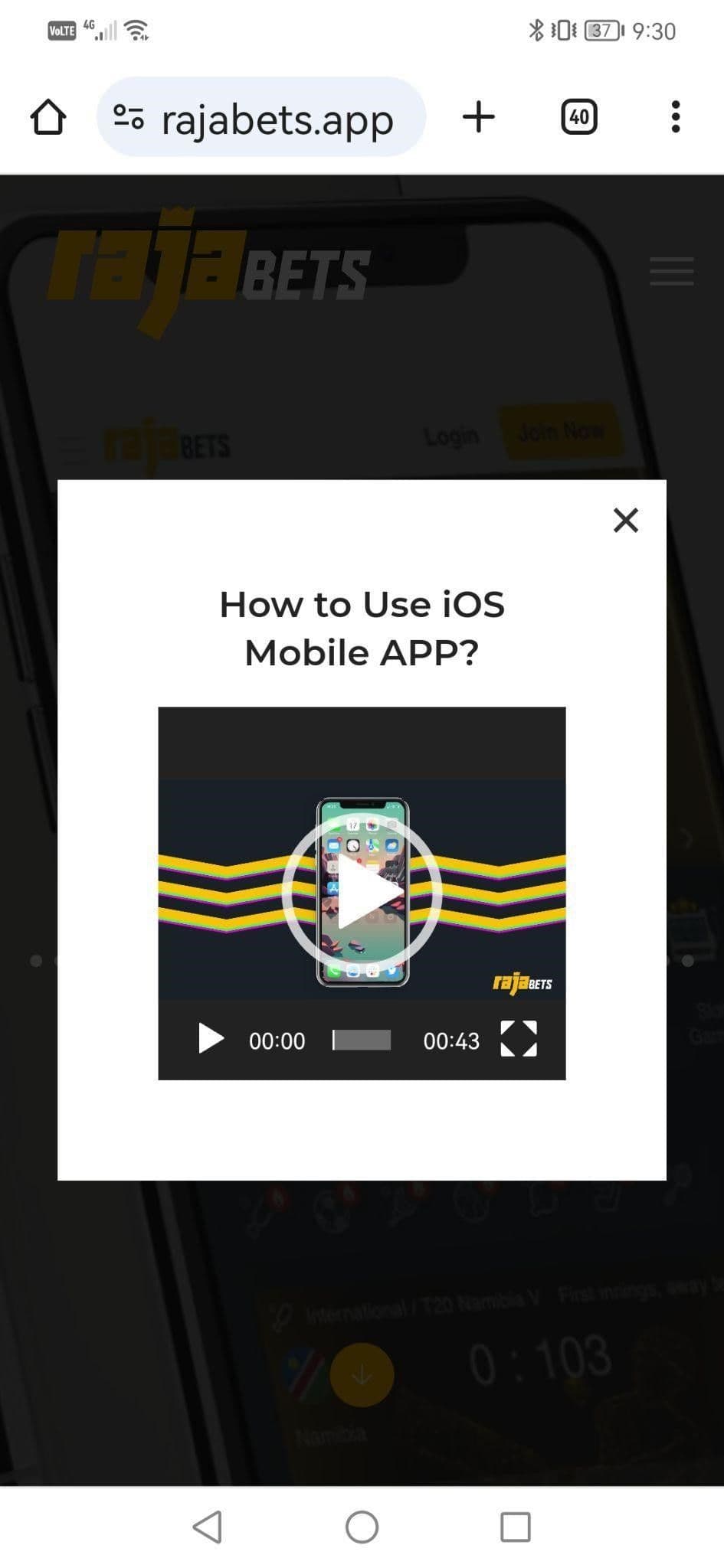 Rajabets Mobile App for iOS devices.