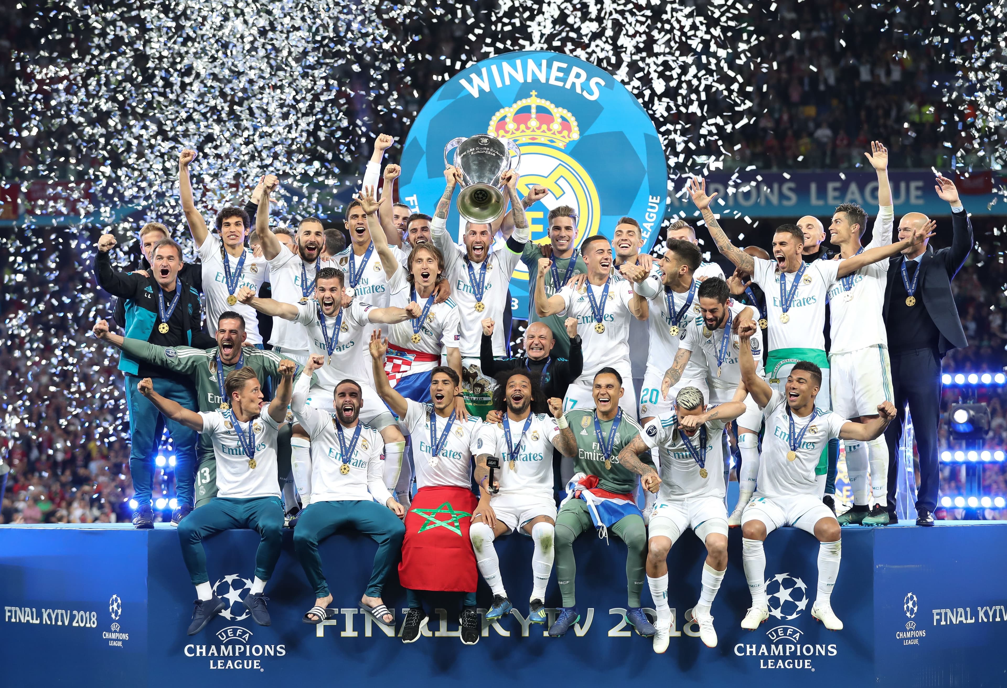 Real Madrid players celebrate after they won UEFA Champions League