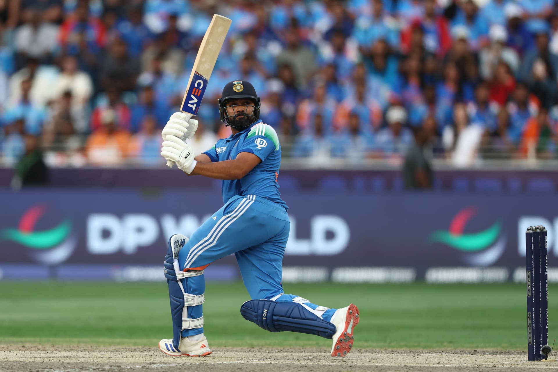 Rohit Sharma of India plays a shot during the ICC Champions Trophy 2025